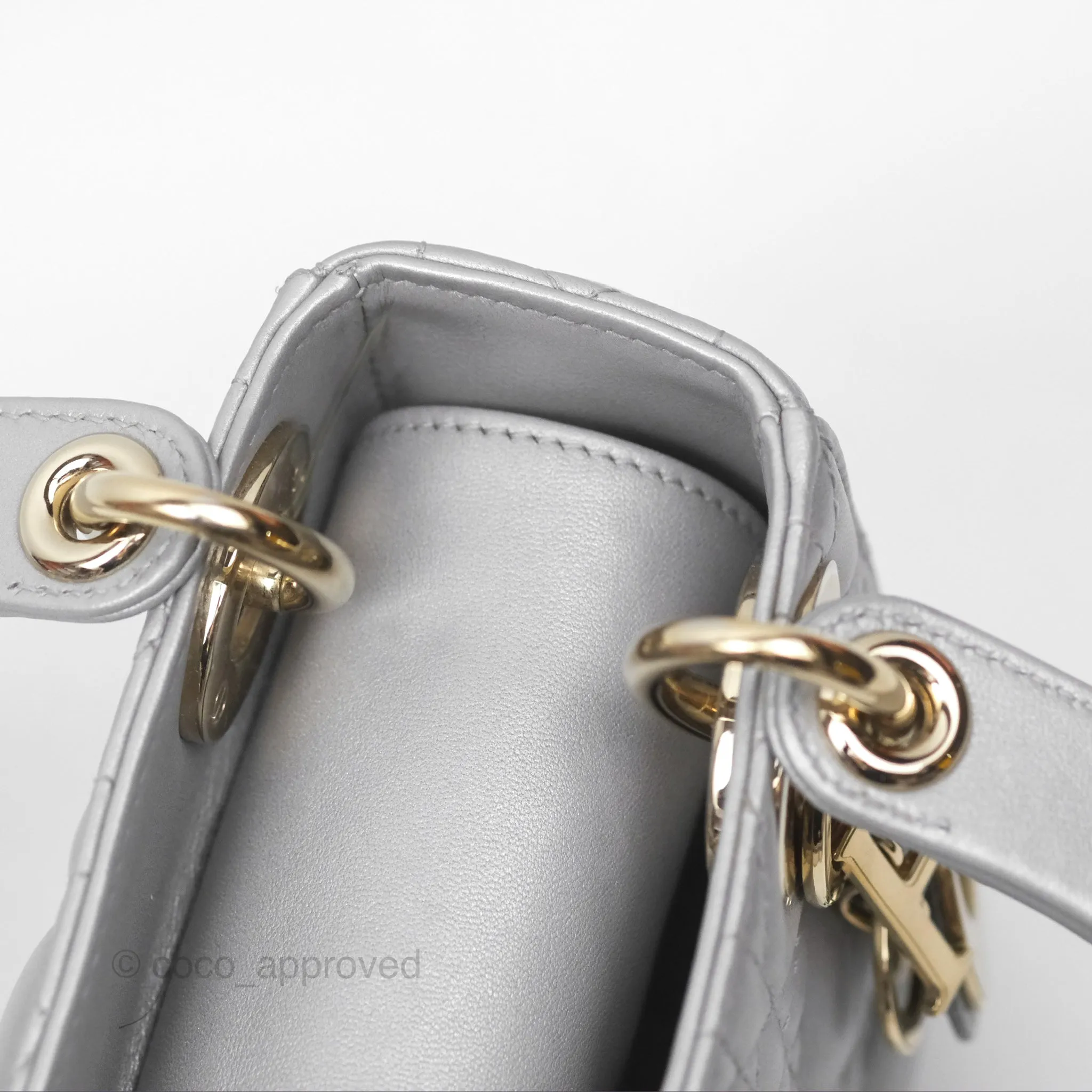 Christian Dior Mini Lady Dior Iridescent Grey Lambskin Cannage Gold Hardware