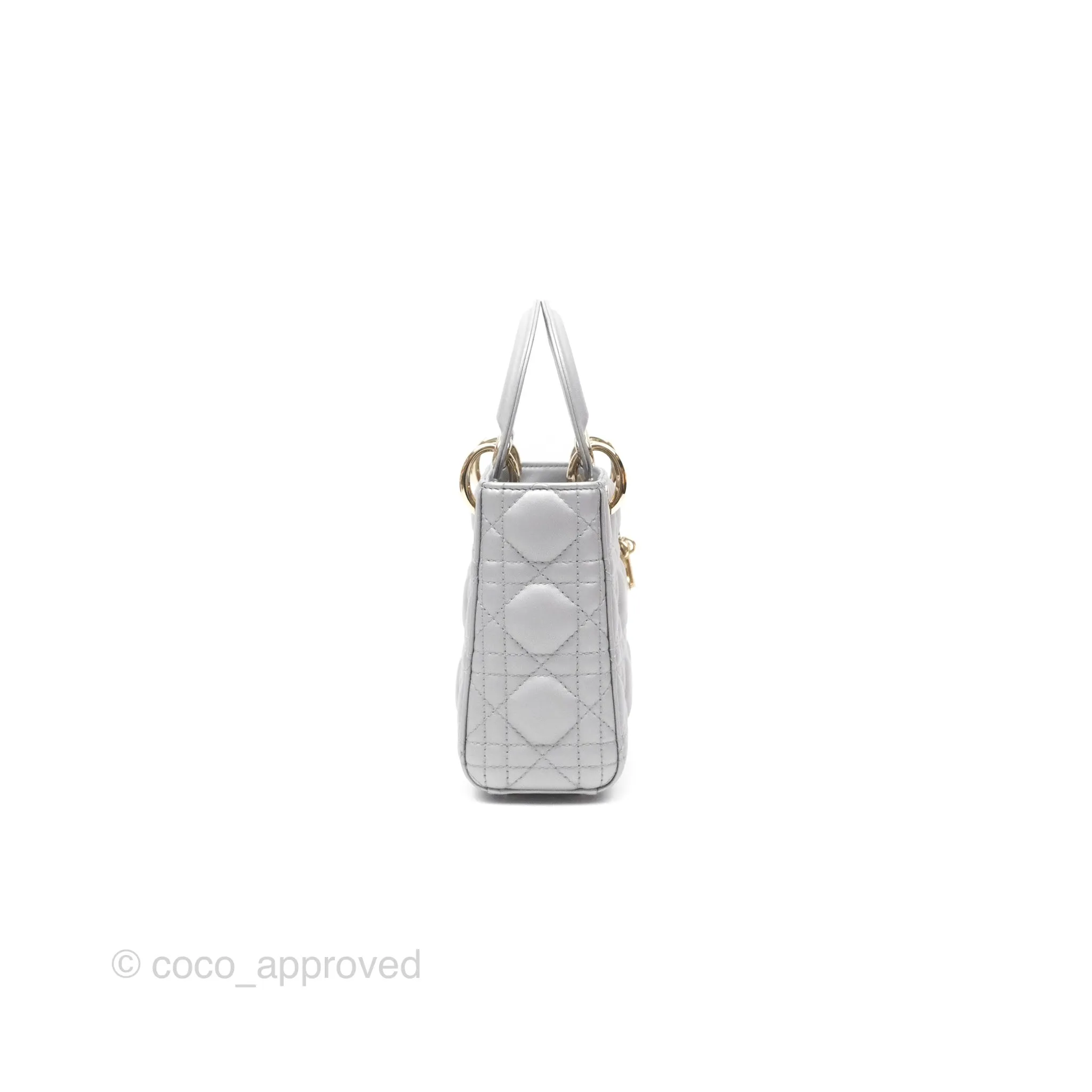Christian Dior Mini Lady Dior Iridescent Grey Lambskin Cannage Gold Hardware
