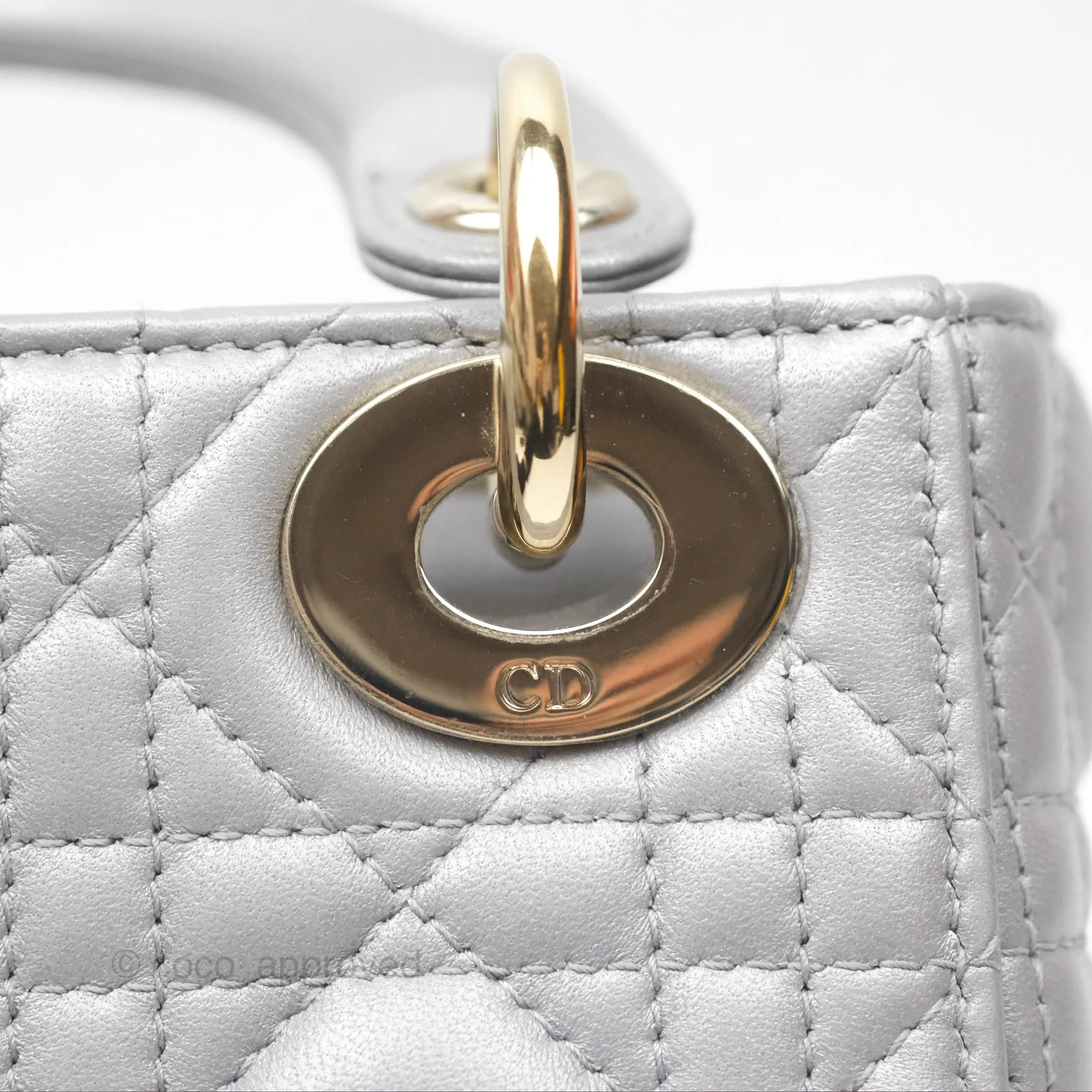 Christian Dior Mini Lady Dior Iridescent Grey Lambskin Cannage Gold Hardware