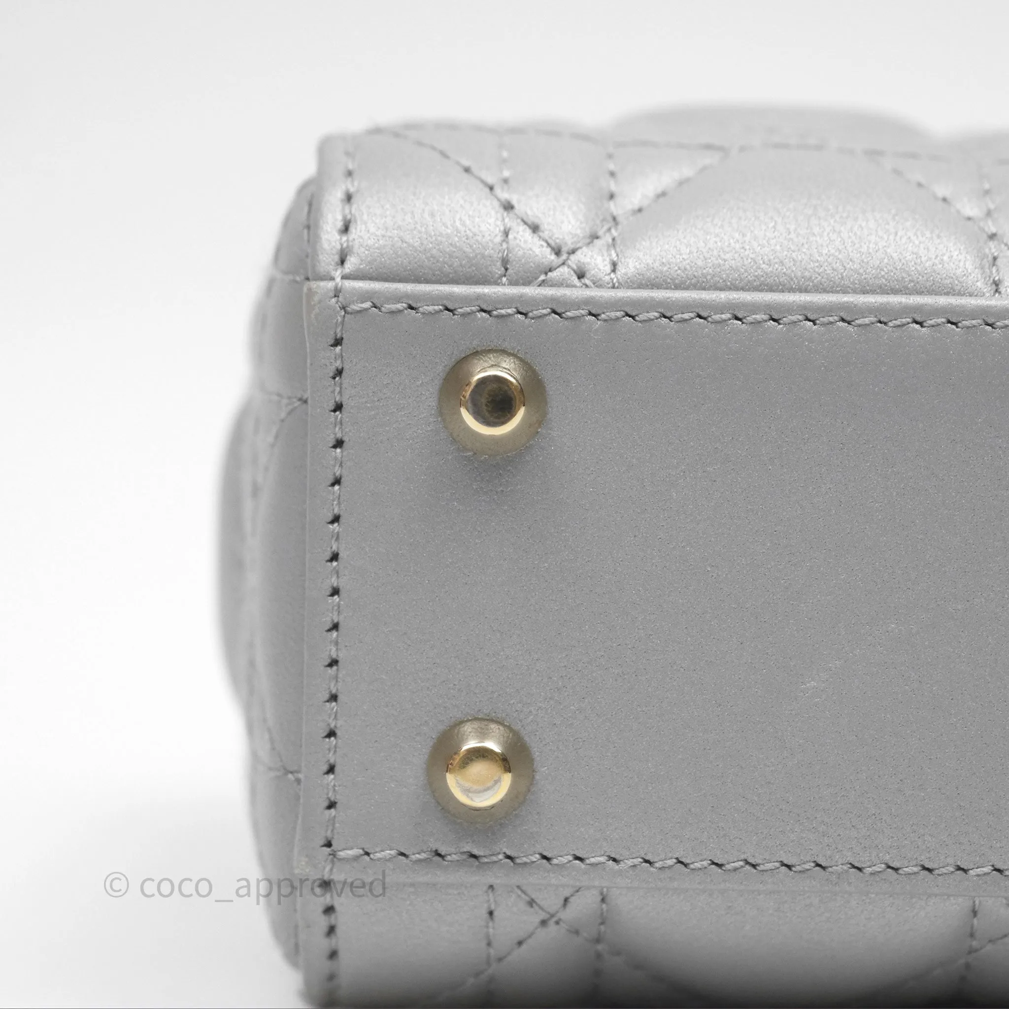 Christian Dior Mini Lady Dior Iridescent Grey Lambskin Cannage Gold Hardware