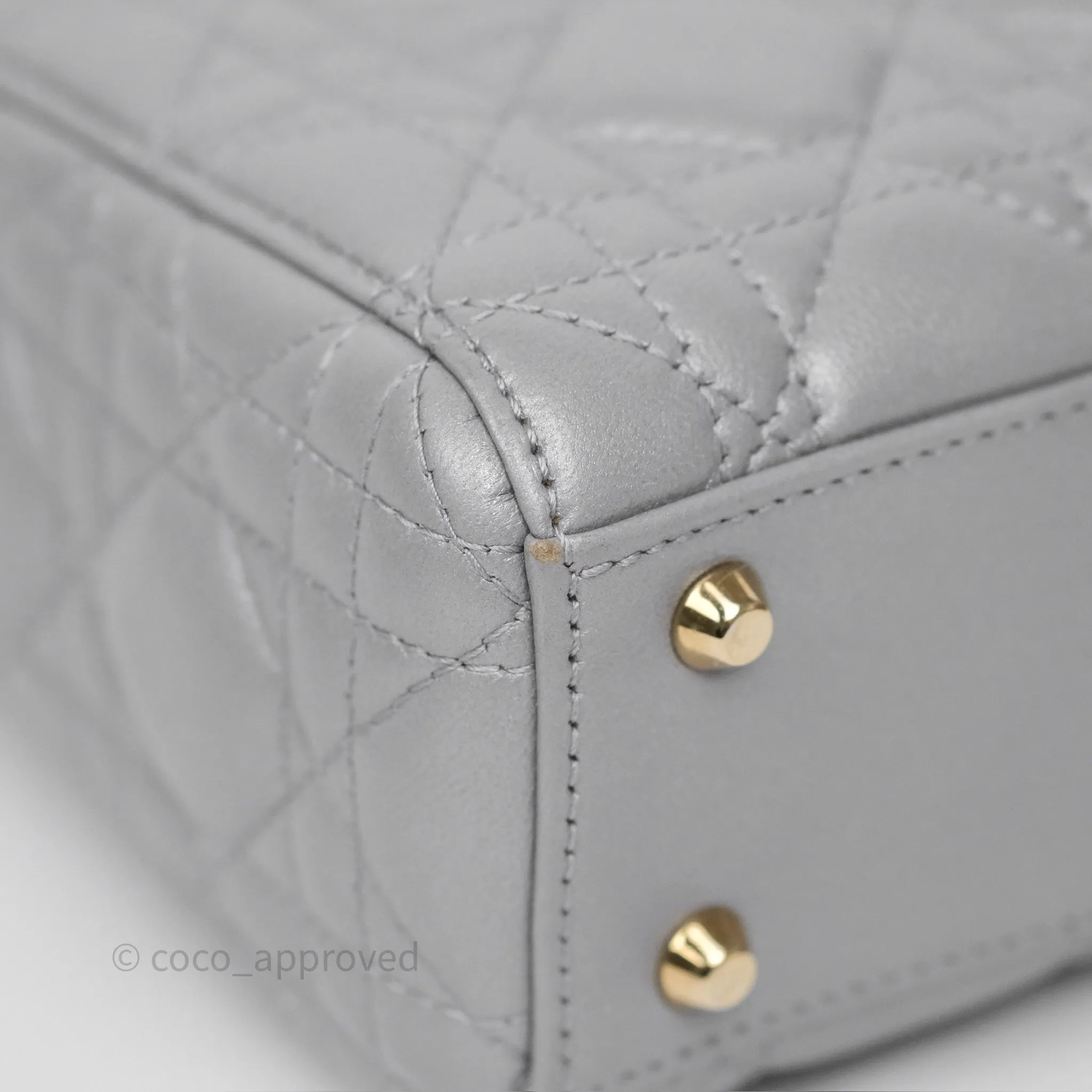 Christian Dior Mini Lady Dior Iridescent Grey Lambskin Cannage Gold Hardware