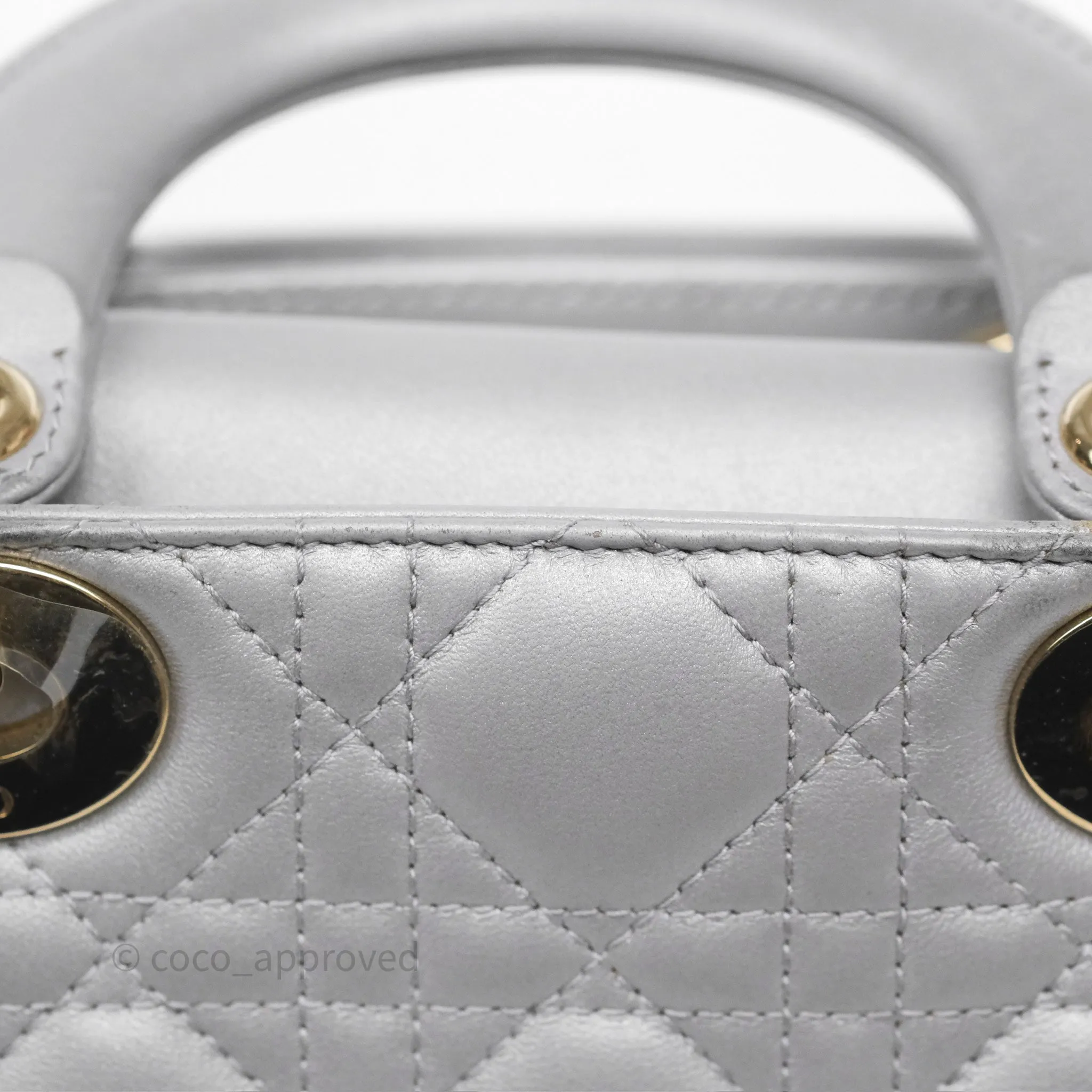 Christian Dior Mini Lady Dior Iridescent Grey Lambskin Cannage Gold Hardware