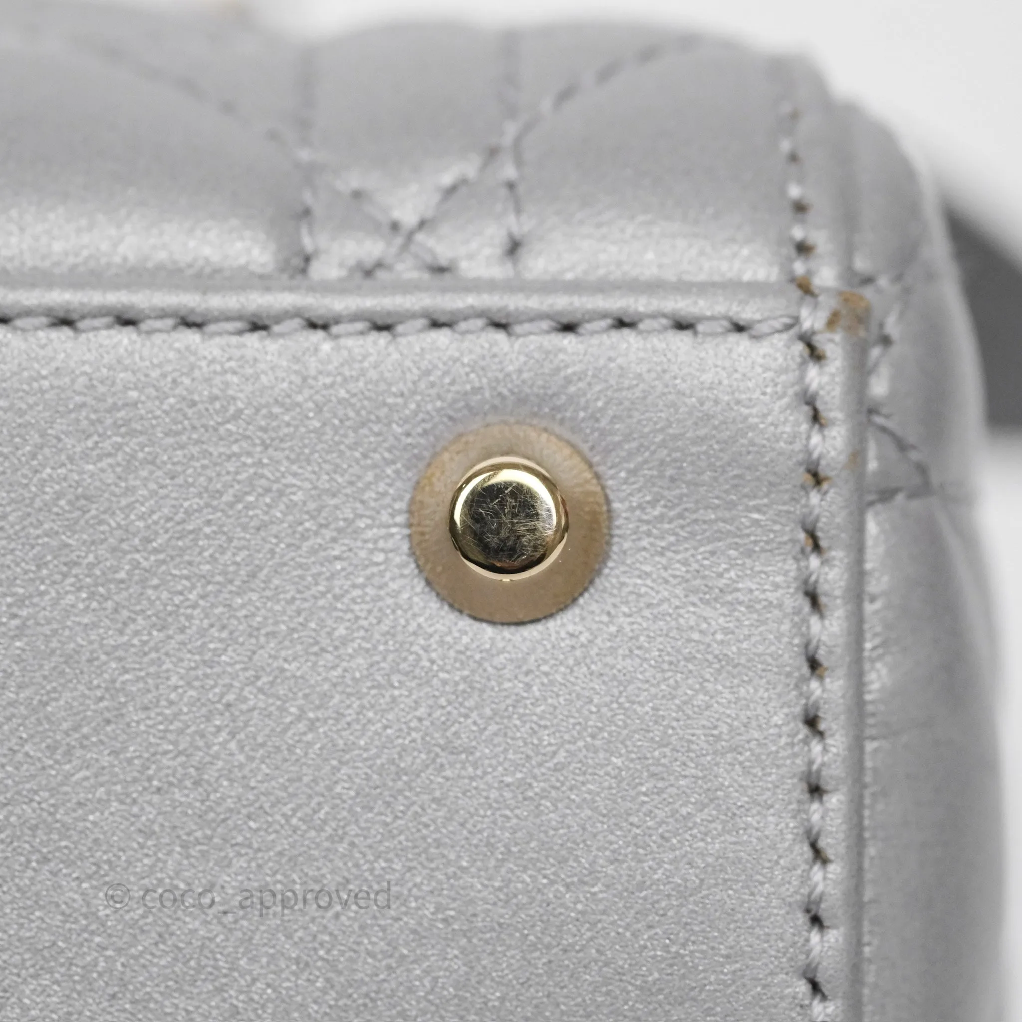 Christian Dior Mini Lady Dior Iridescent Grey Lambskin Cannage Gold Hardware