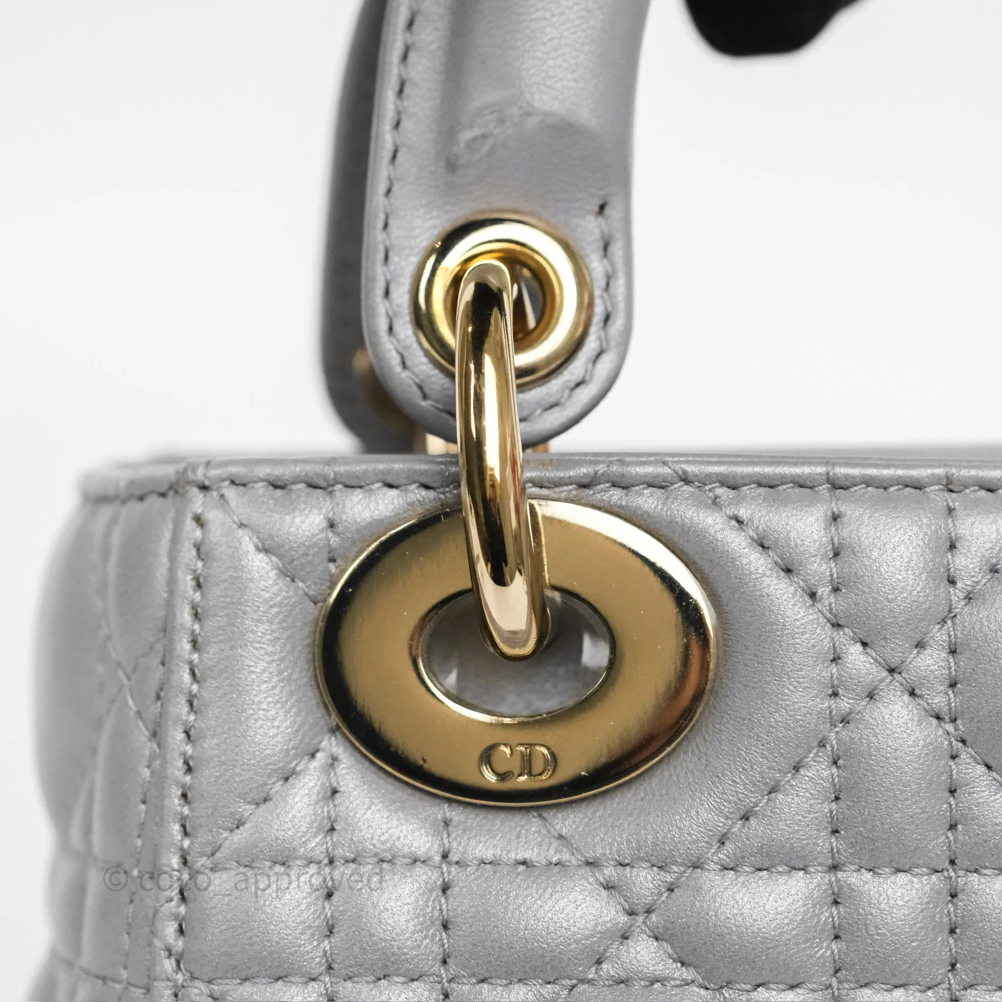 Christian Dior Mini Lady Dior Iridescent Grey Lambskin Cannage Gold Hardware
