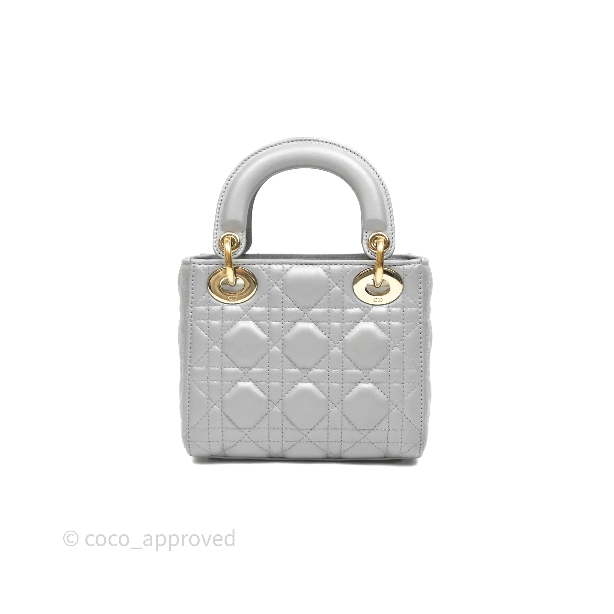 Christian Dior Mini Lady Dior Iridescent Grey Lambskin Cannage Gold Hardware
