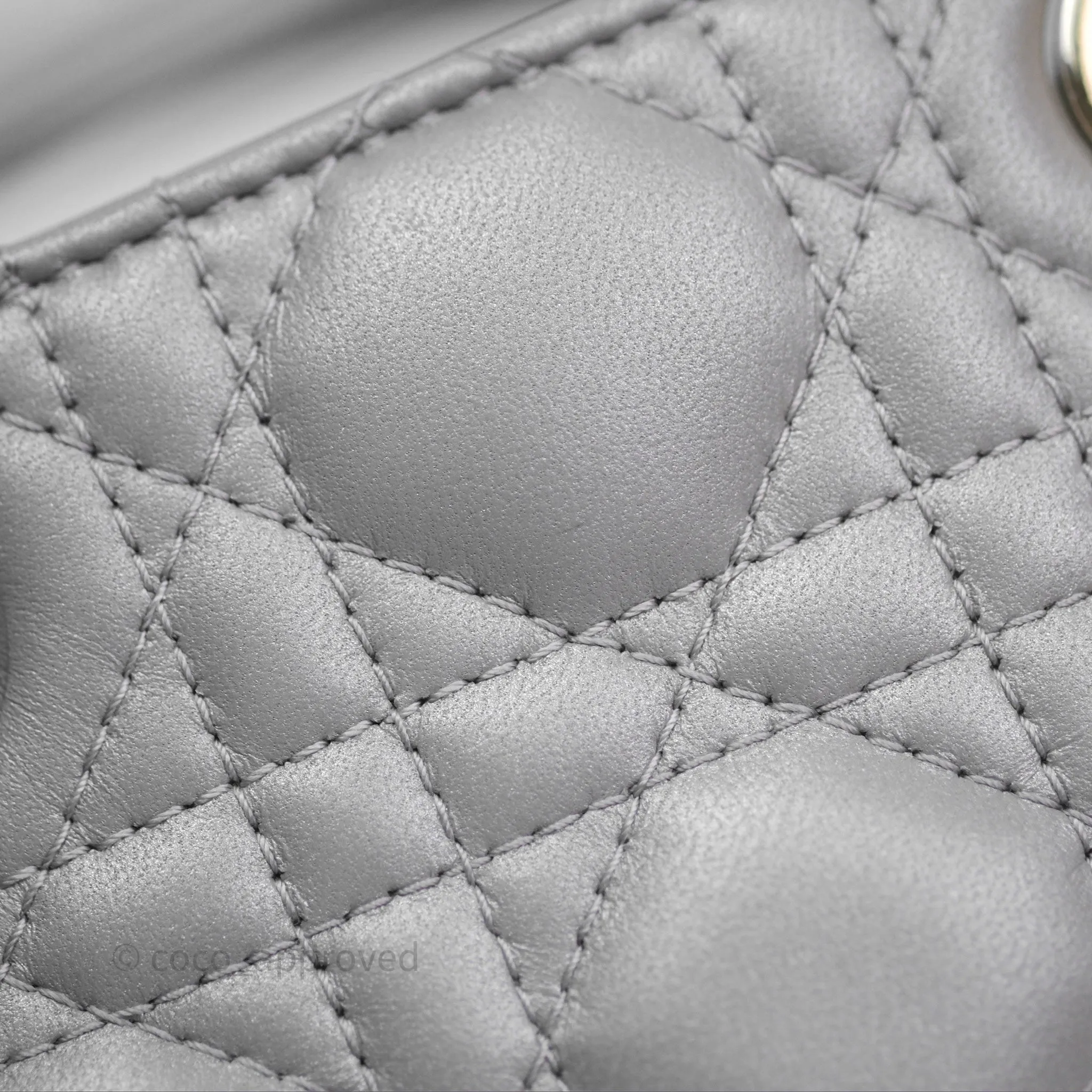 Christian Dior Mini Lady Dior Iridescent Grey Lambskin Cannage Gold Hardware