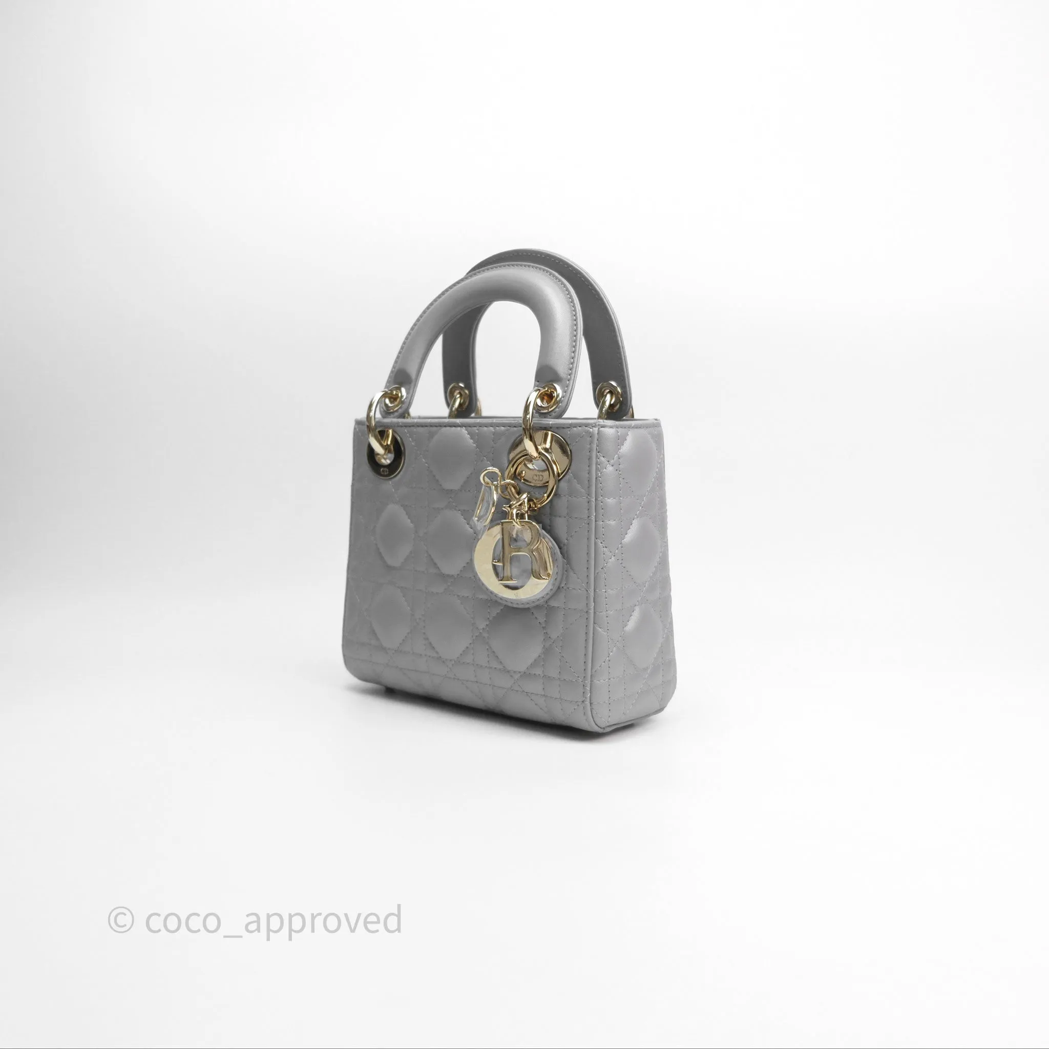Christian Dior Mini Lady Dior Iridescent Grey Lambskin Cannage Gold Hardware