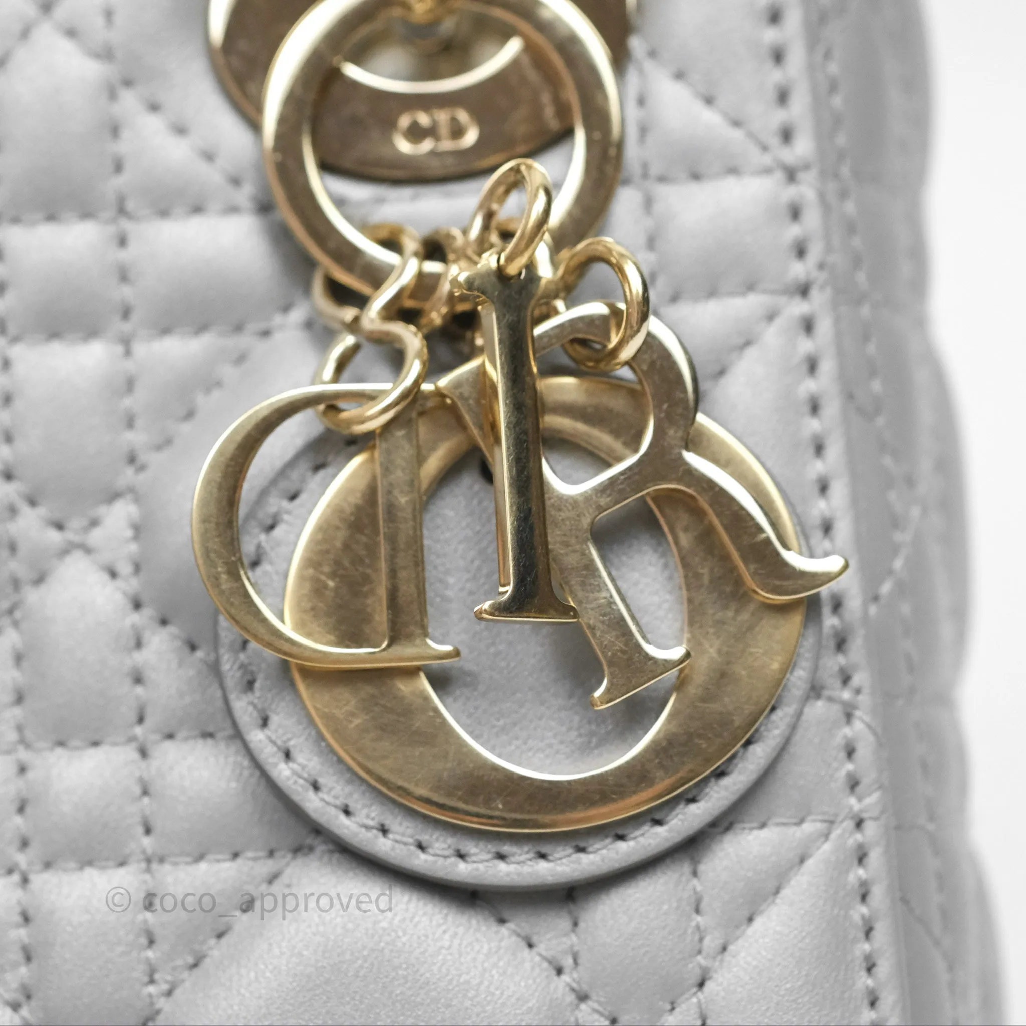 Christian Dior Mini Lady Dior Iridescent Grey Lambskin Cannage Gold Hardware
