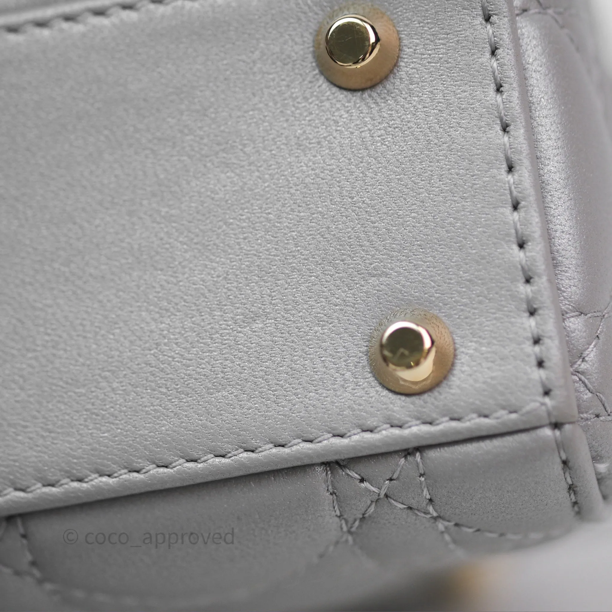 Christian Dior Mini Lady Dior Iridescent Grey Lambskin Cannage Gold Hardware