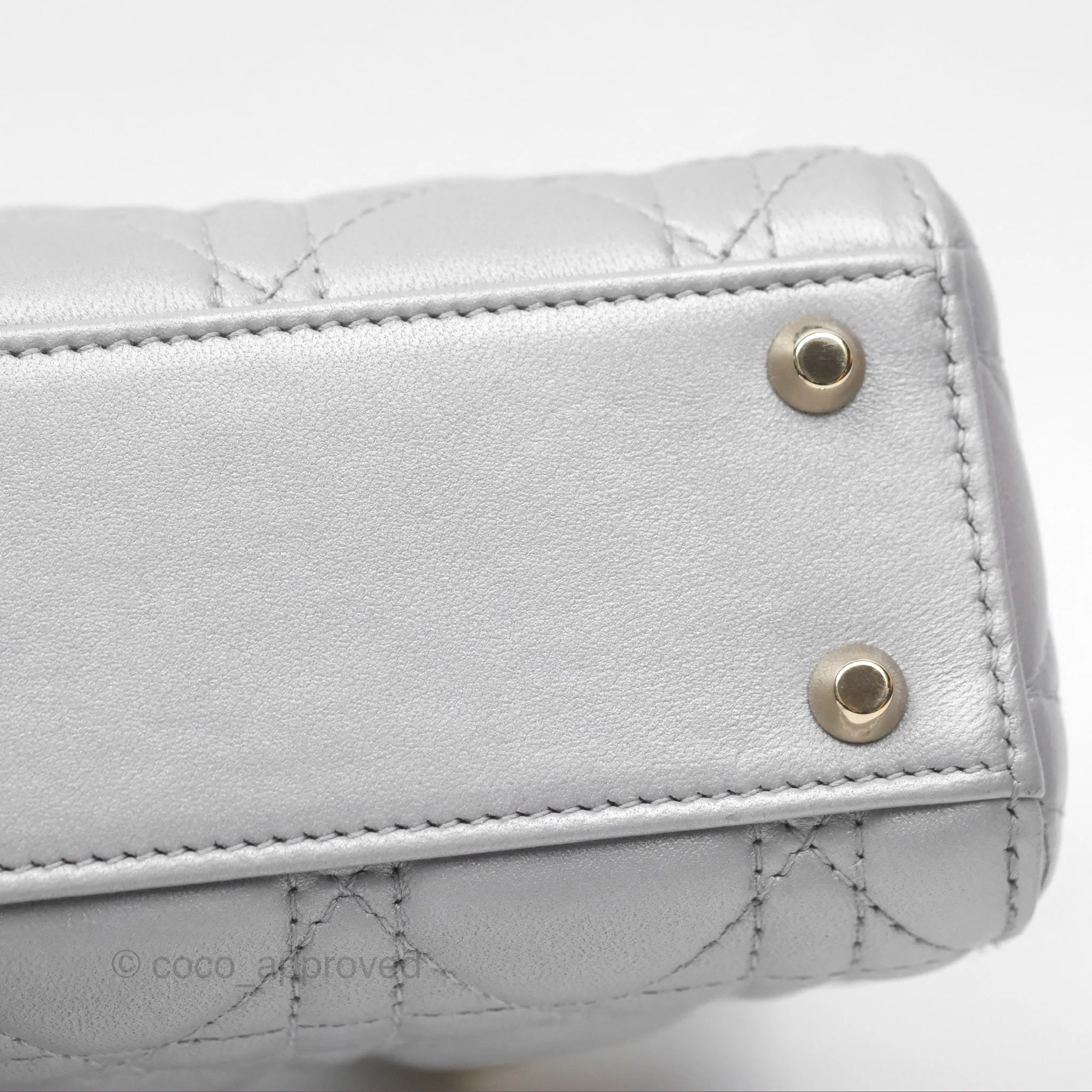 Christian Dior Mini Lady Dior Iridescent Grey Lambskin Cannage Gold Hardware