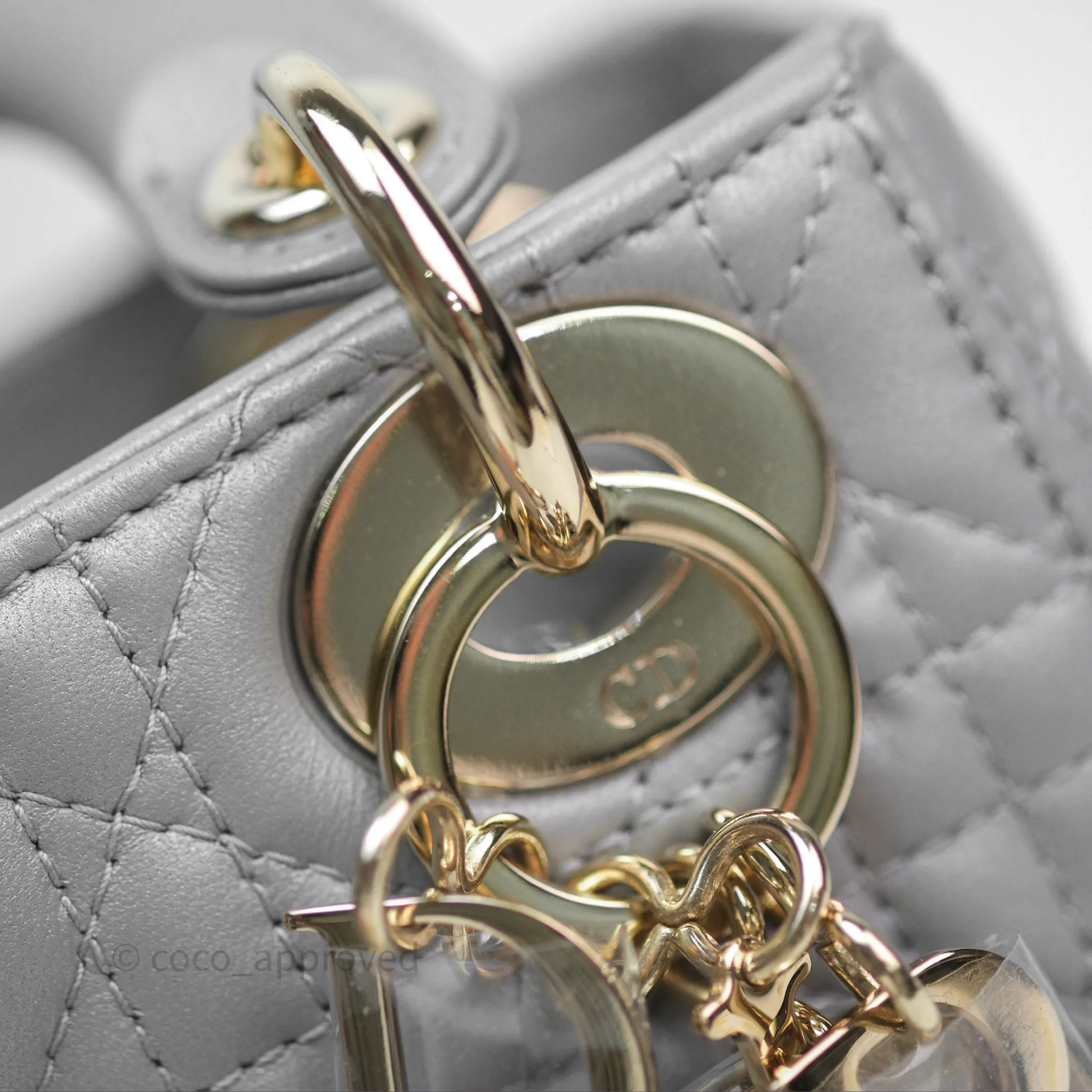 Christian Dior Mini Lady Dior Iridescent Grey Lambskin Cannage Gold Hardware