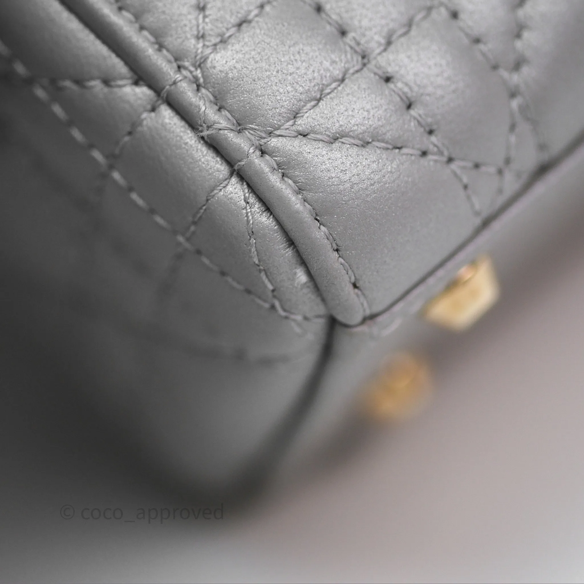 Christian Dior Mini Lady Dior Iridescent Grey Lambskin Cannage Gold Hardware