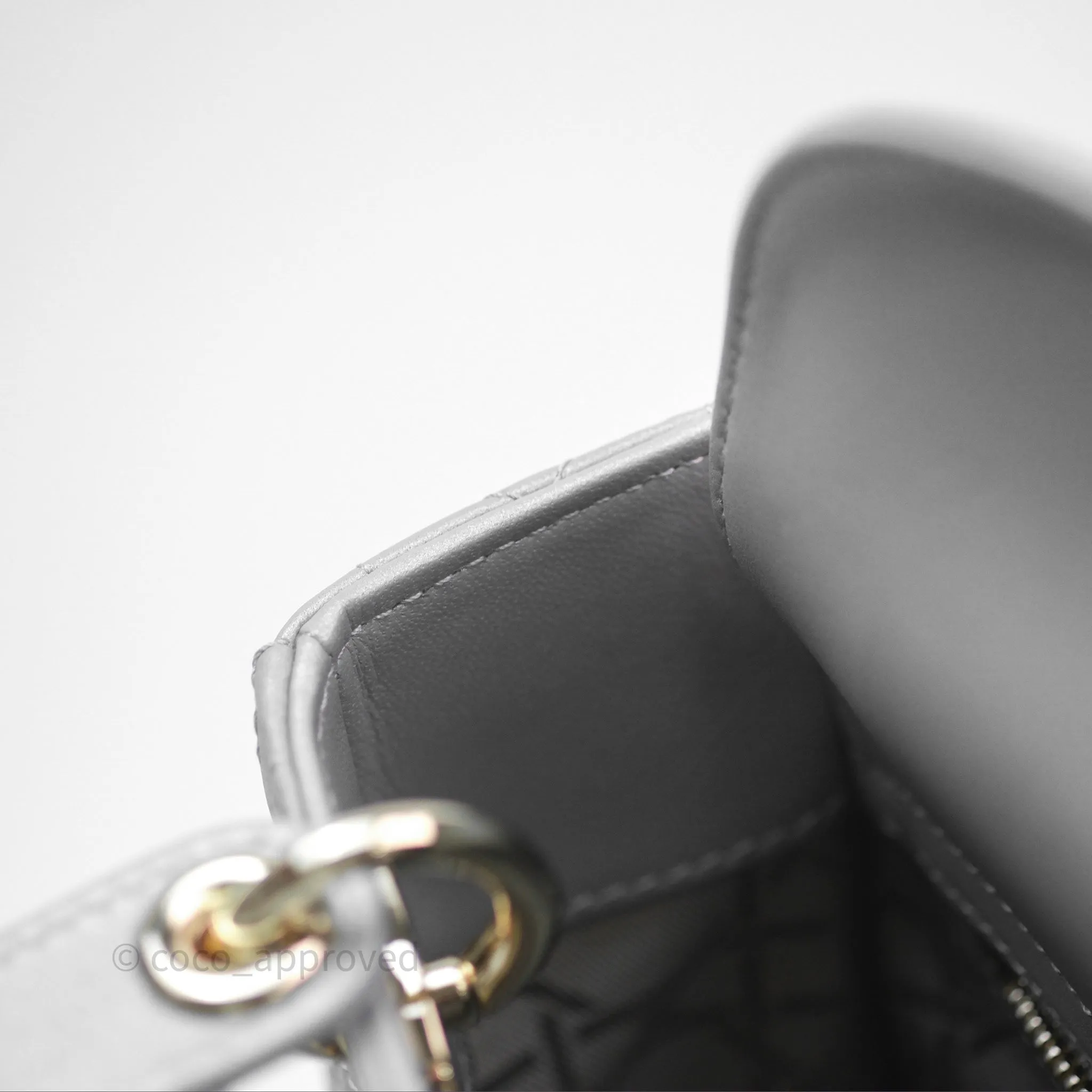 Christian Dior Mini Lady Dior Iridescent Grey Lambskin Cannage Gold Hardware