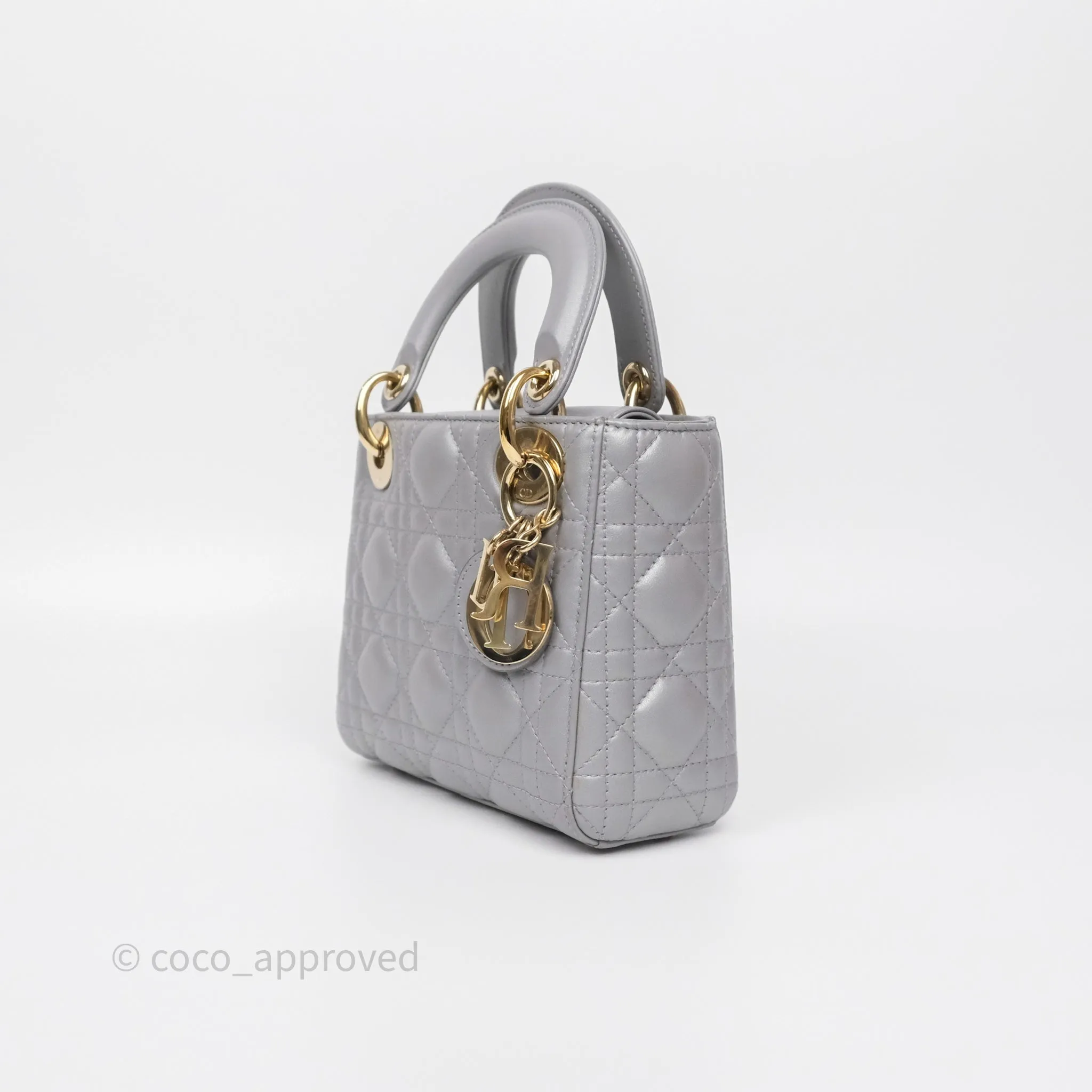 Christian Dior Mini Lady Dior Iridescent Grey Lambskin Cannage Gold Hardware