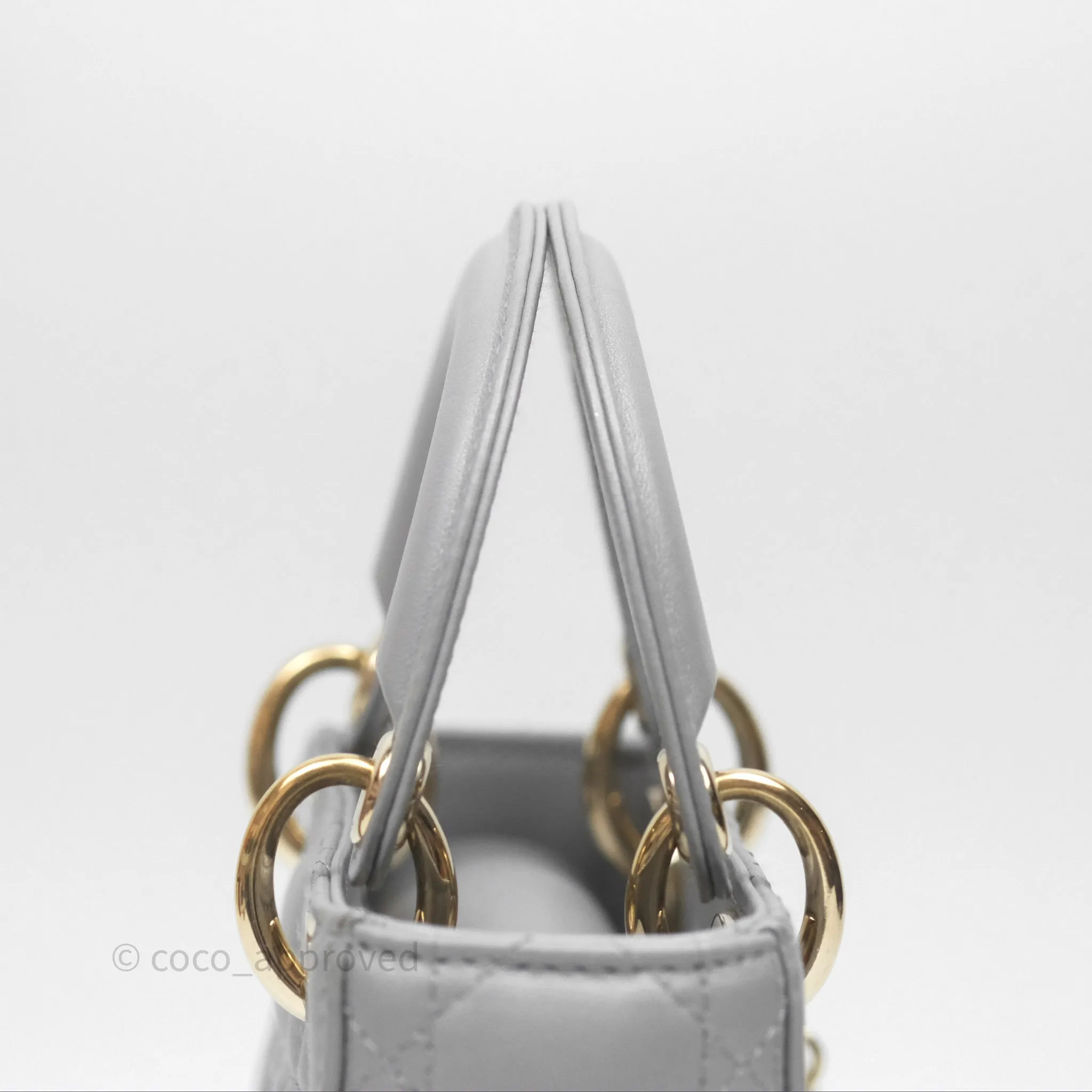 Christian Dior Mini Lady Dior Iridescent Grey Lambskin Cannage Gold Hardware