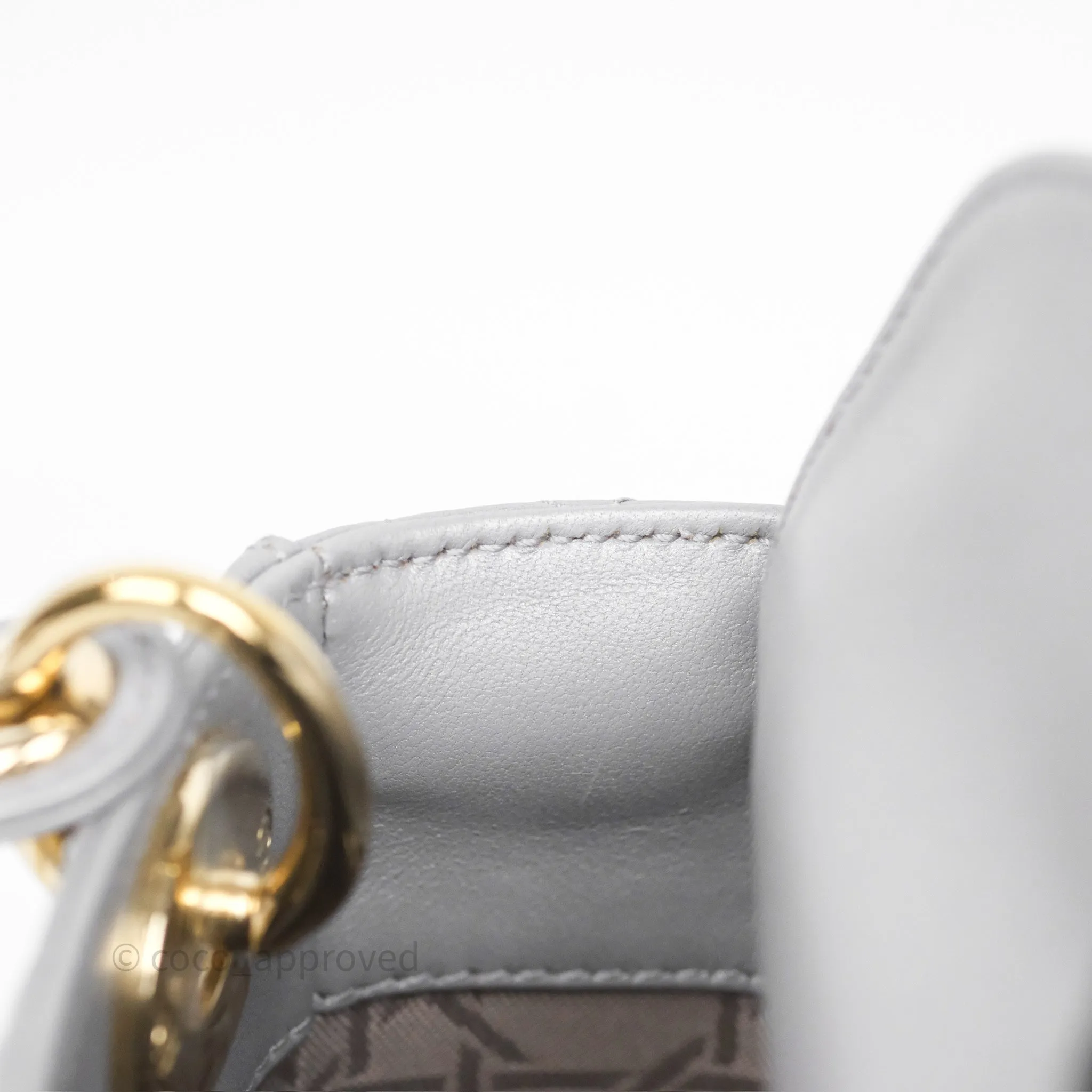 Christian Dior Mini Lady Dior Iridescent Grey Lambskin Cannage Gold Hardware
