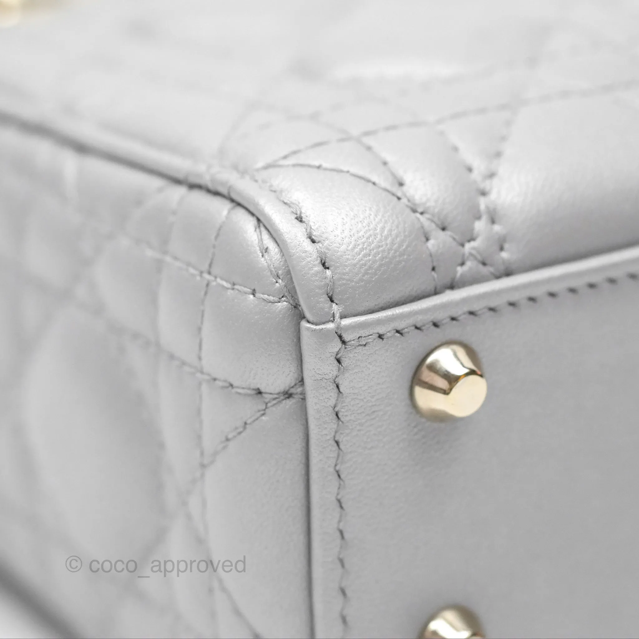 Christian Dior Mini Lady Dior Iridescent Grey Lambskin Cannage Gold Hardware