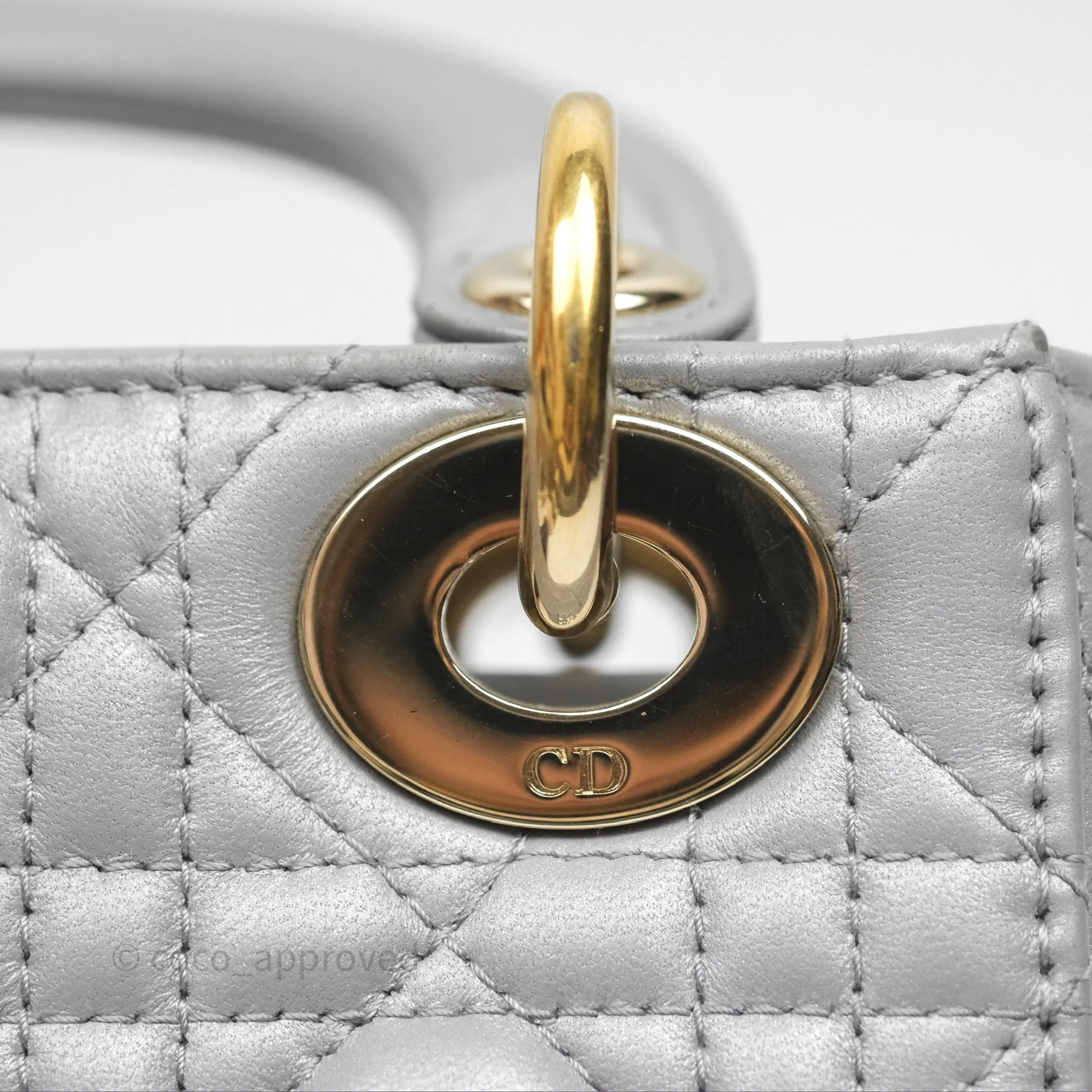 Christian Dior Mini Lady Dior Iridescent Grey Lambskin Cannage Gold Hardware