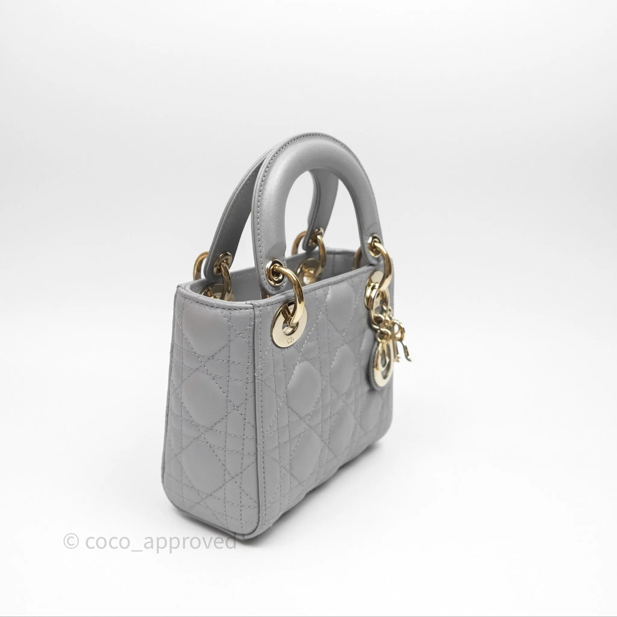 Christian Dior Mini Lady Dior Iridescent Grey Lambskin Cannage Gold Hardware