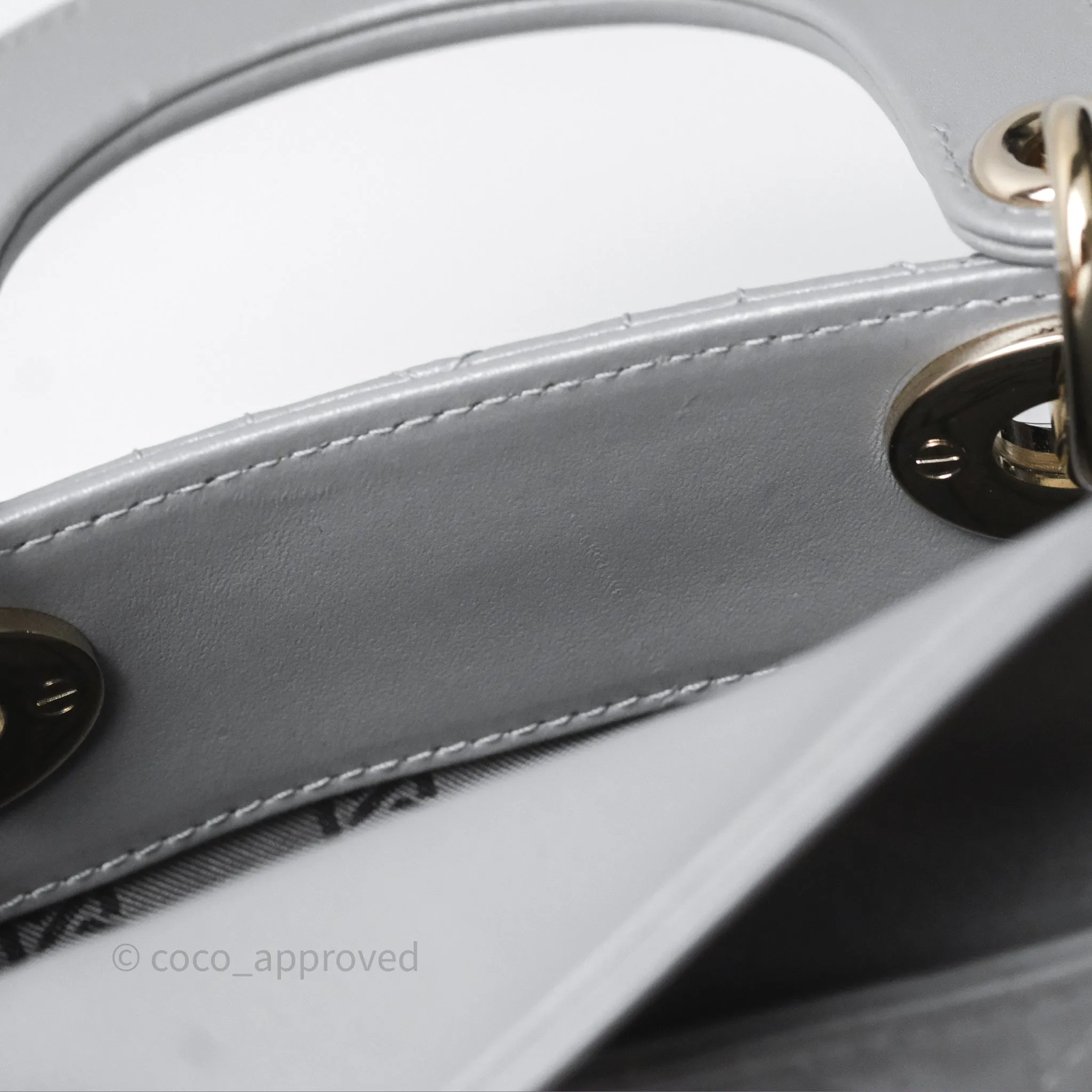 Christian Dior Mini Lady Dior Iridescent Grey Lambskin Cannage Gold Hardware
