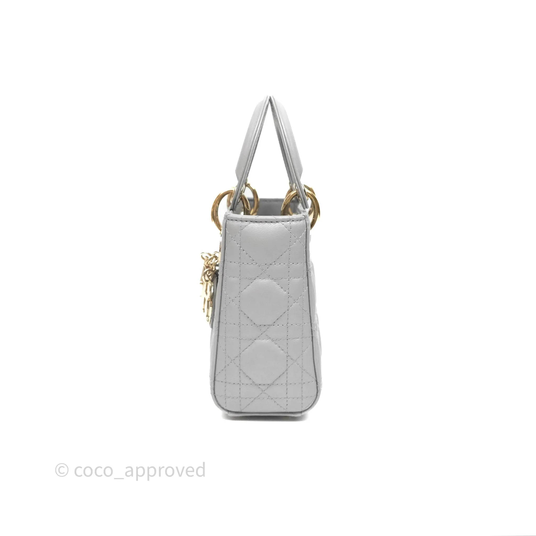 Christian Dior Mini Lady Dior Iridescent Grey Lambskin Cannage Gold Hardware