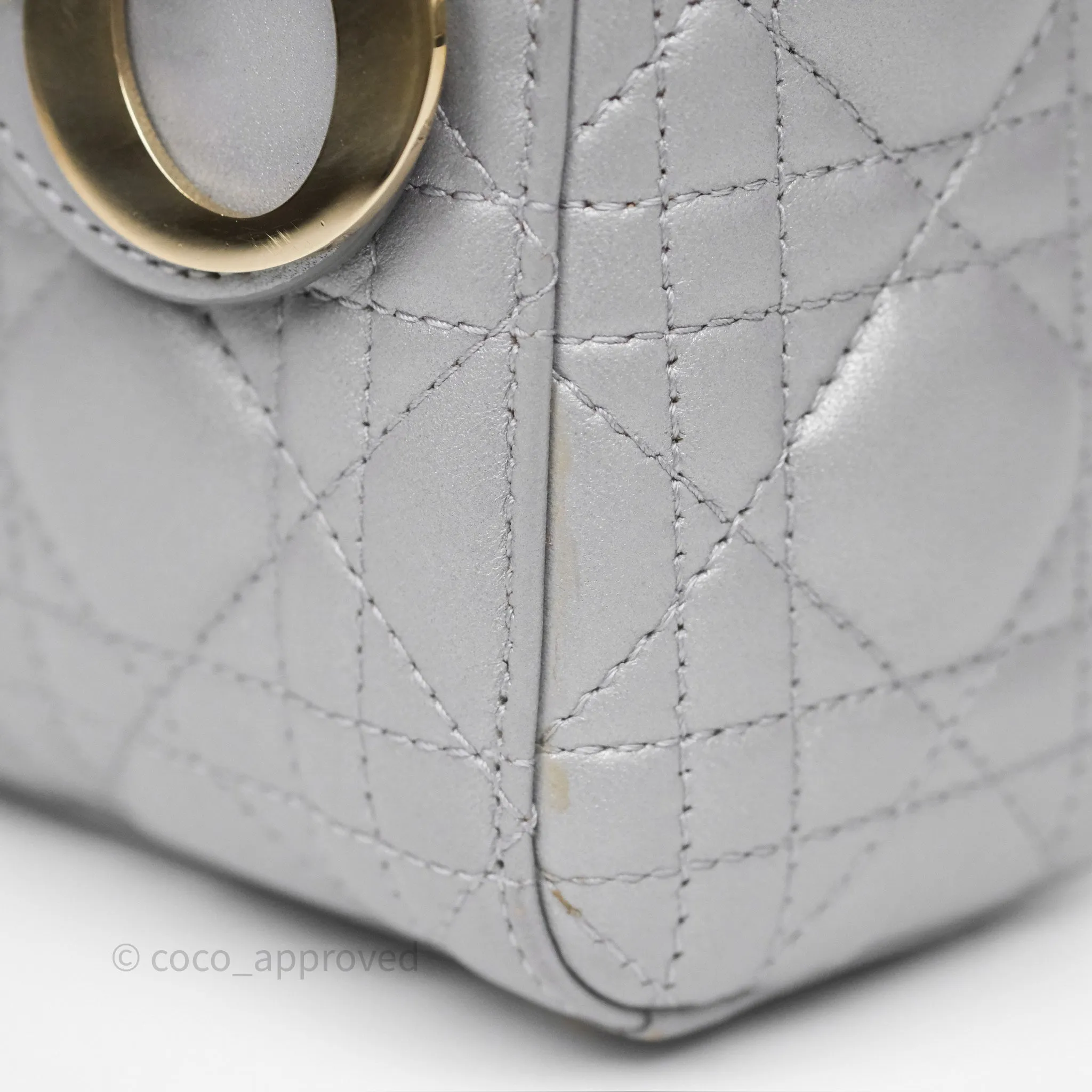 Christian Dior Mini Lady Dior Iridescent Grey Lambskin Cannage Gold Hardware