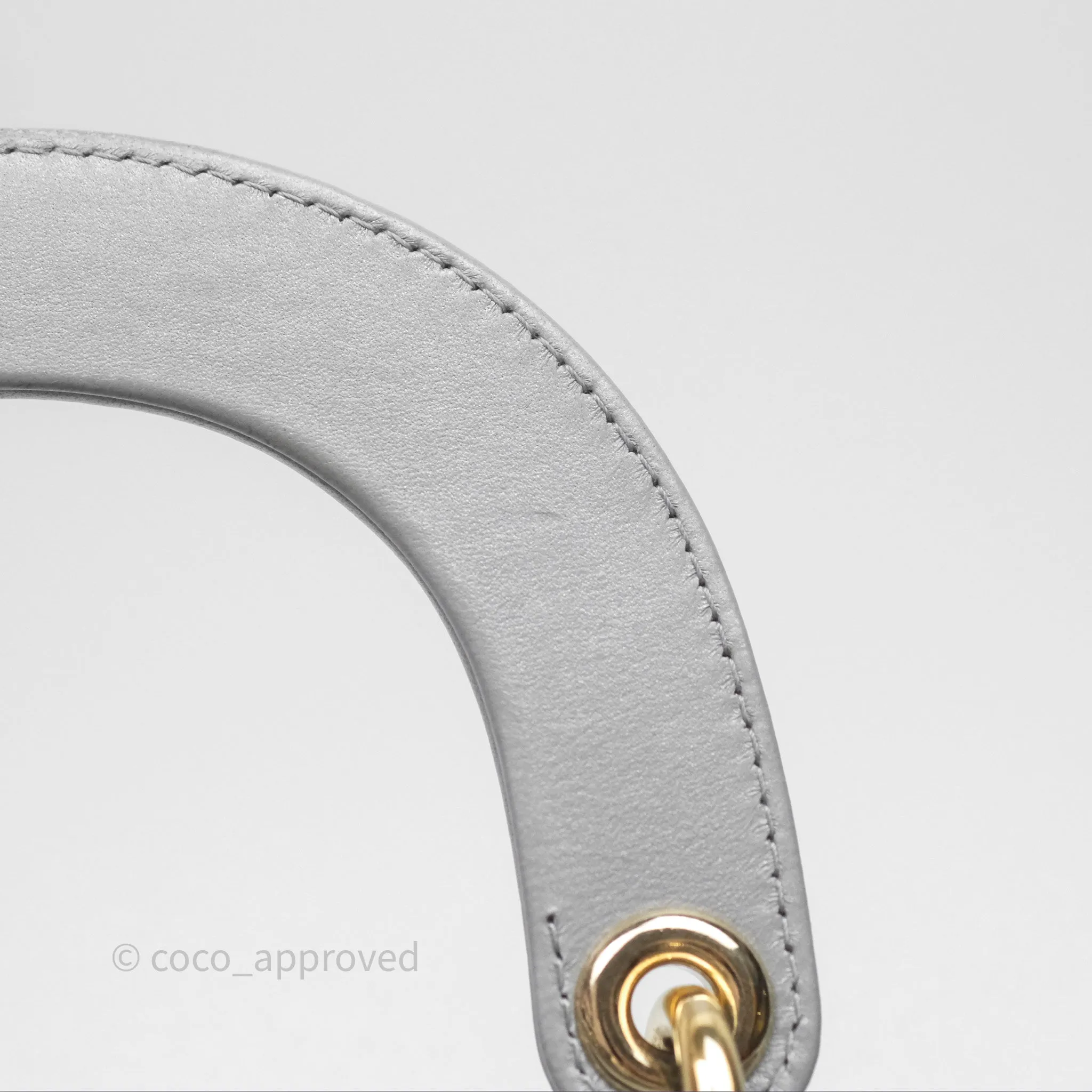 Christian Dior Mini Lady Dior Iridescent Grey Lambskin Cannage Gold Hardware