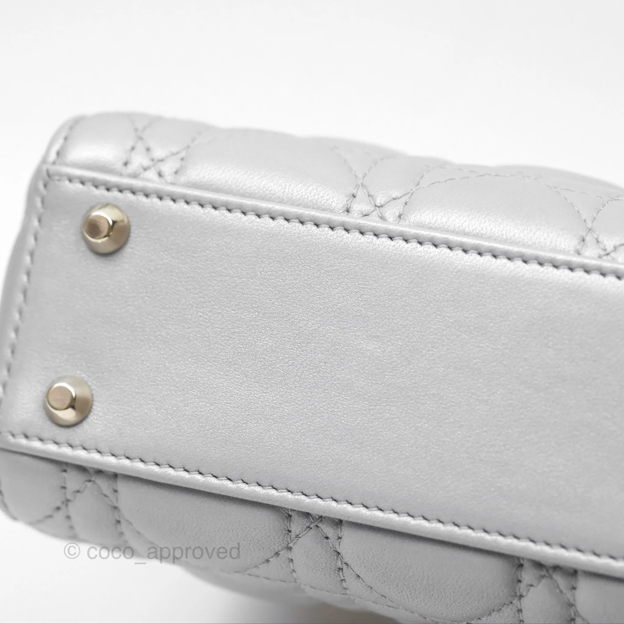 Christian Dior Mini Lady Dior Iridescent Grey Lambskin Cannage Gold Hardware