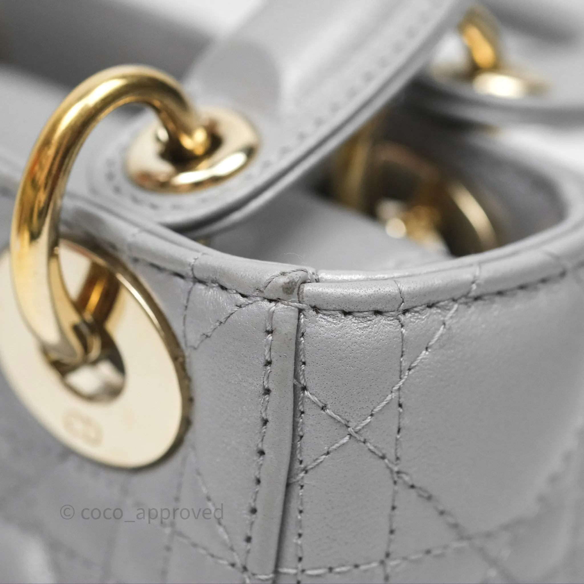 Christian Dior Mini Lady Dior Iridescent Grey Lambskin Cannage Gold Hardware