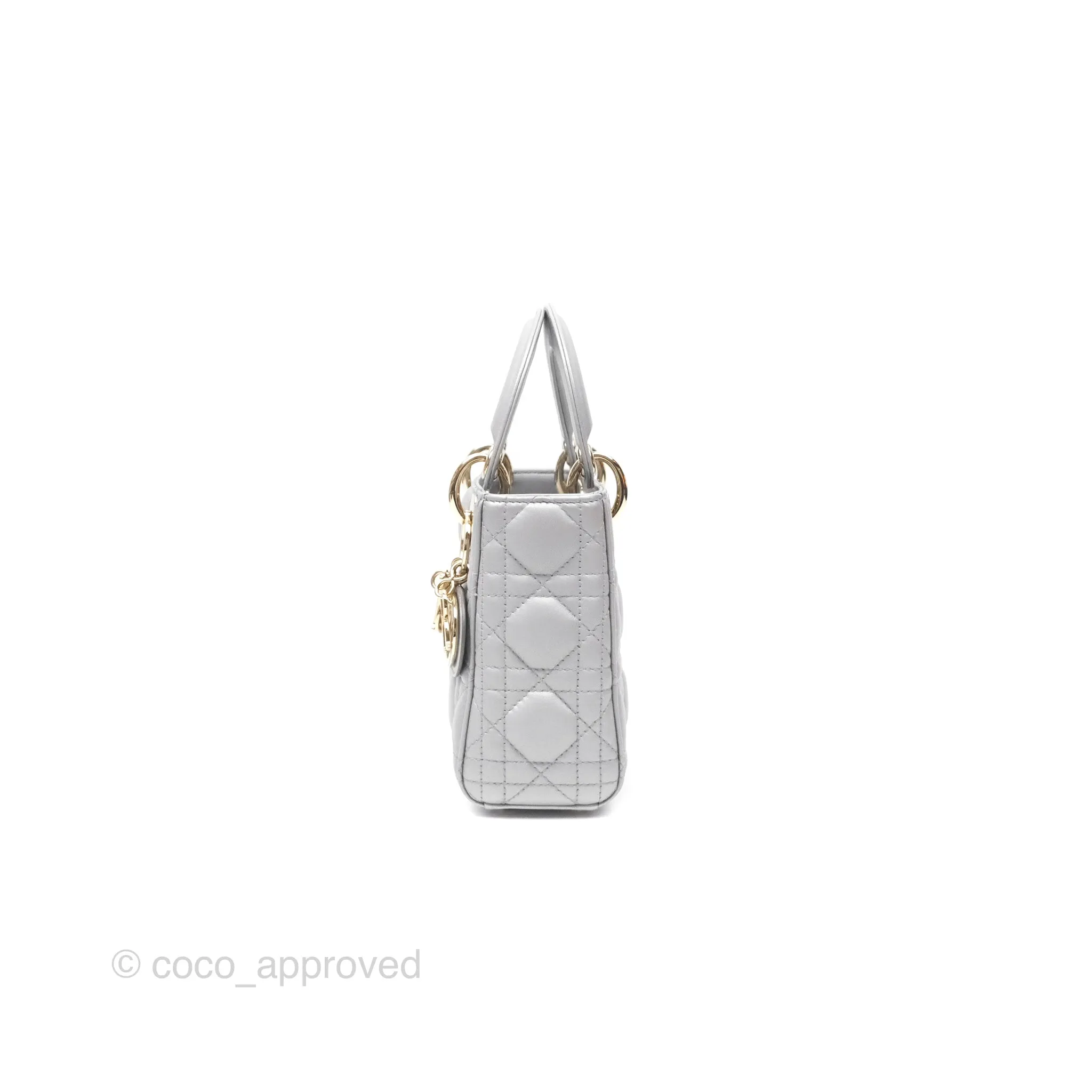 Christian Dior Mini Lady Dior Iridescent Grey Lambskin Cannage Gold Hardware