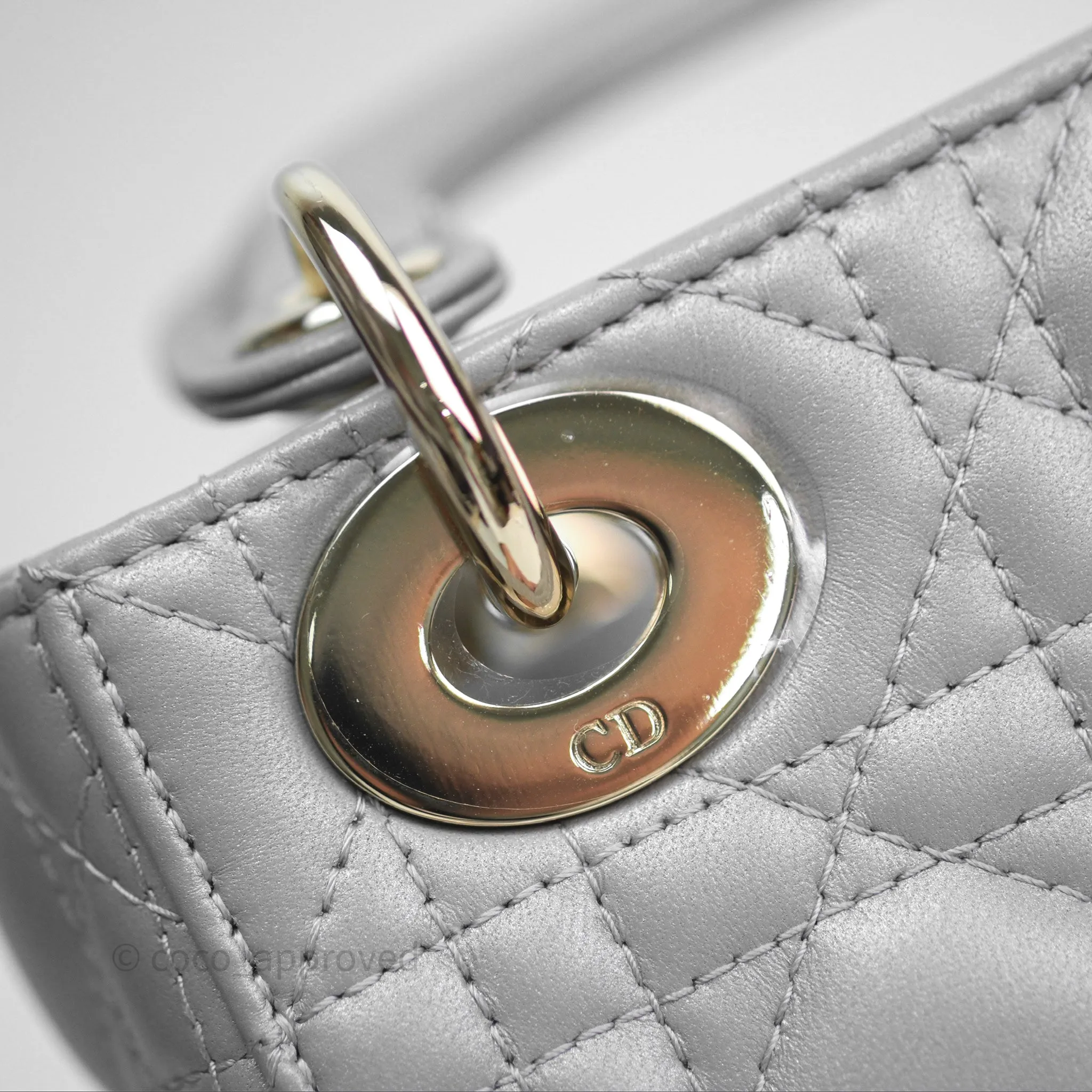 Christian Dior Mini Lady Dior Iridescent Grey Lambskin Cannage Gold Hardware