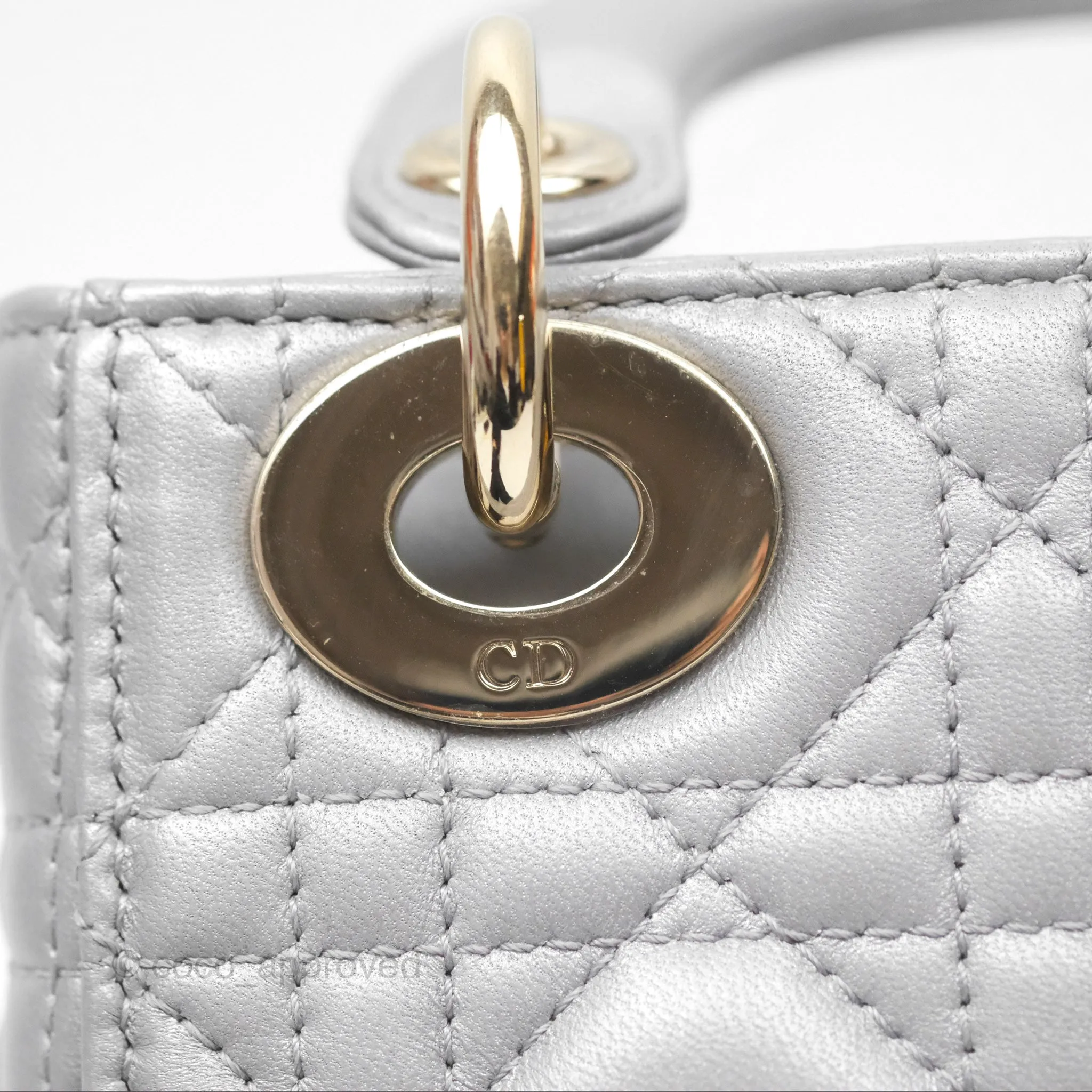 Christian Dior Mini Lady Dior Iridescent Grey Lambskin Cannage Gold Hardware