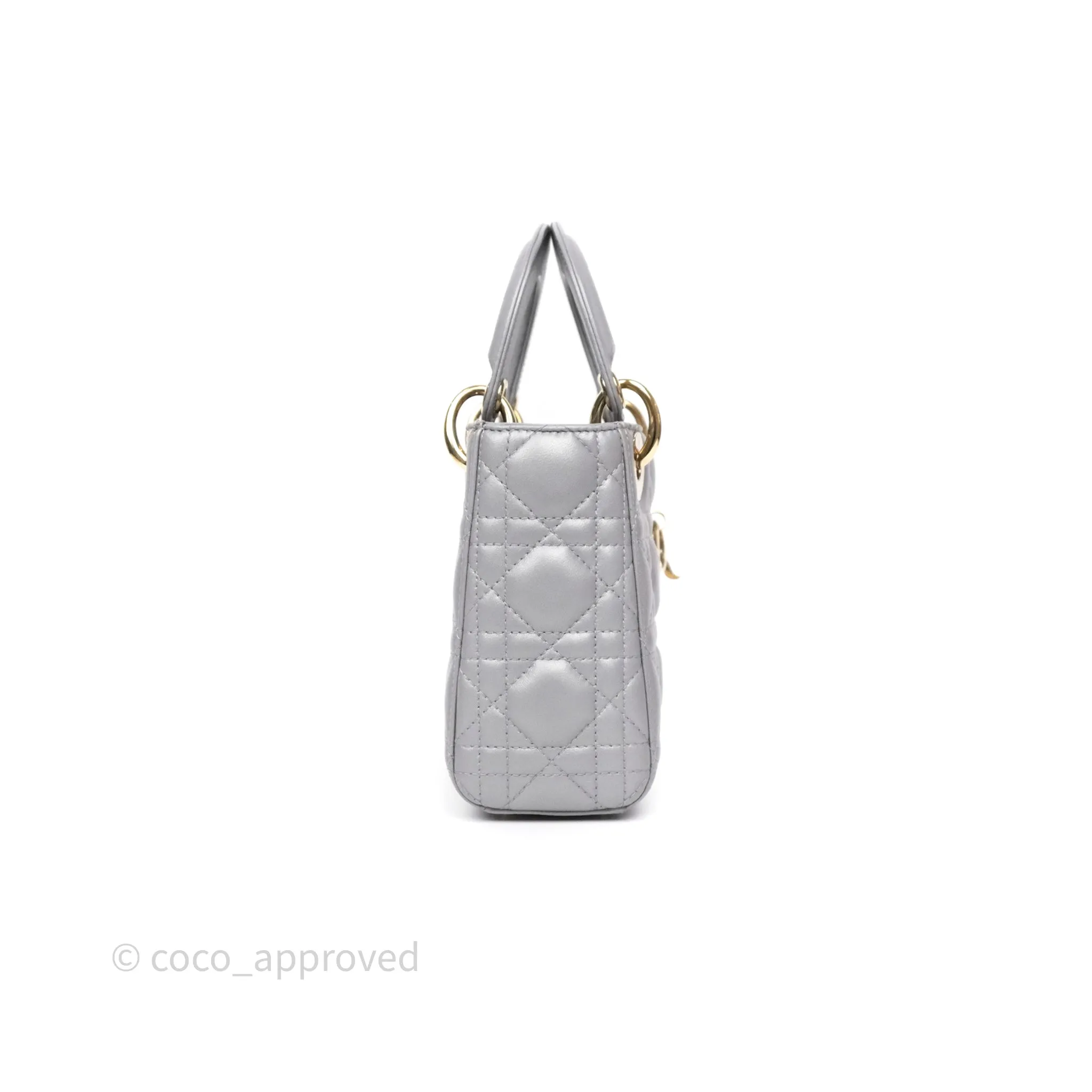 Christian Dior Mini Lady Dior Iridescent Grey Lambskin Cannage Gold Hardware