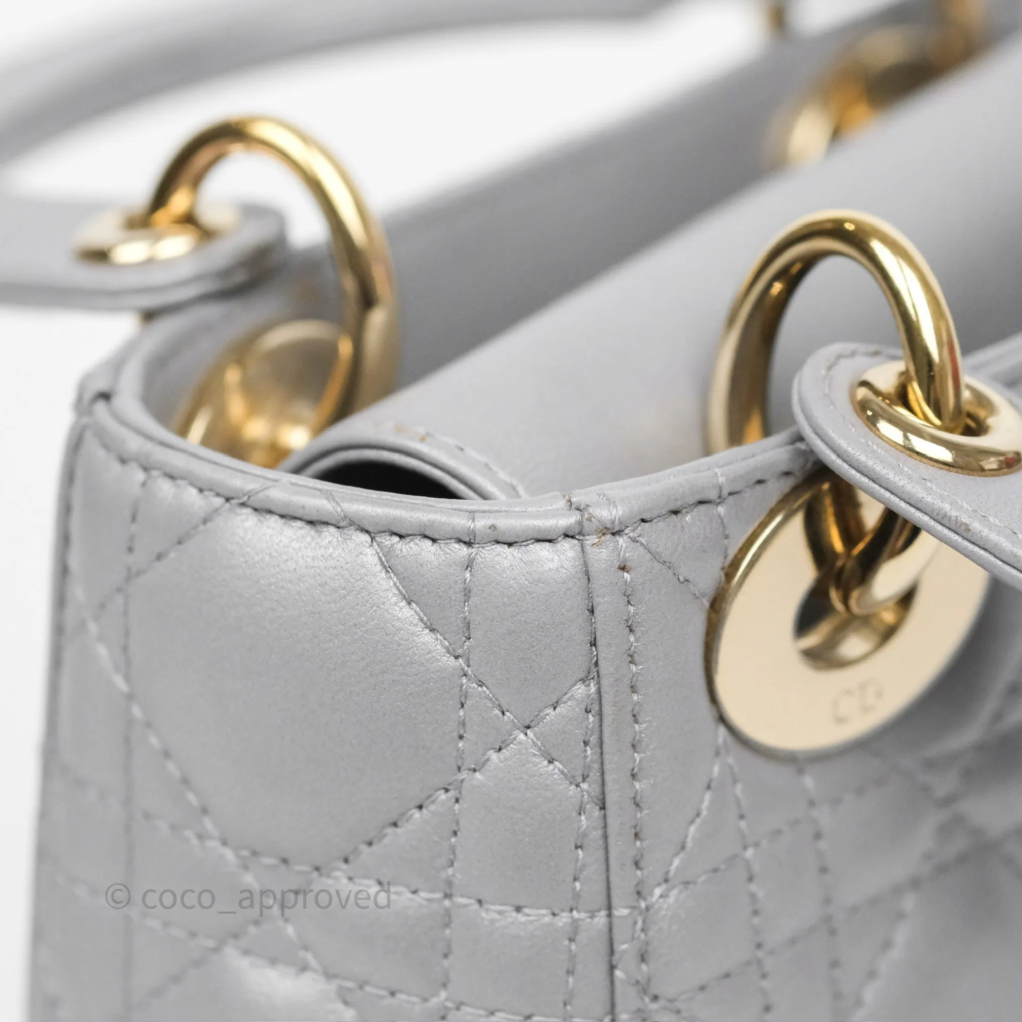 Christian Dior Mini Lady Dior Iridescent Grey Lambskin Cannage Gold Hardware