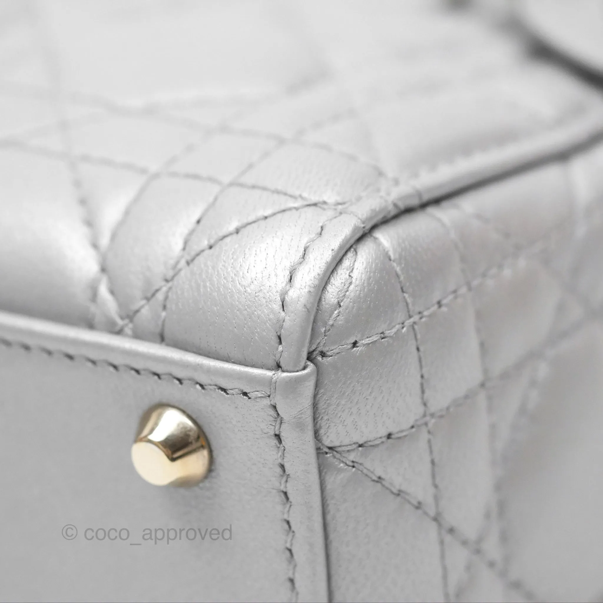 Christian Dior Mini Lady Dior Iridescent Grey Lambskin Cannage Gold Hardware