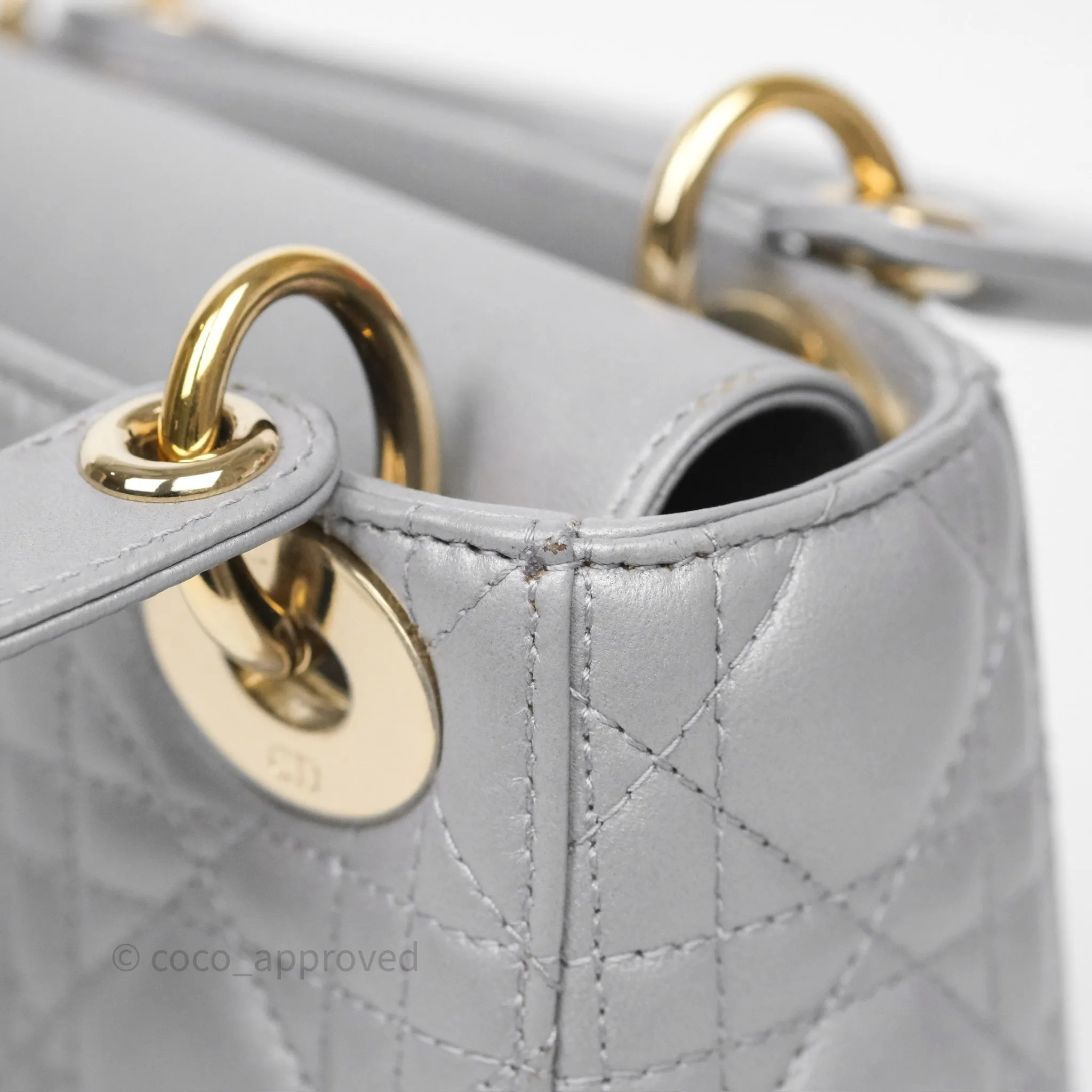 Christian Dior Mini Lady Dior Iridescent Grey Lambskin Cannage Gold Hardware