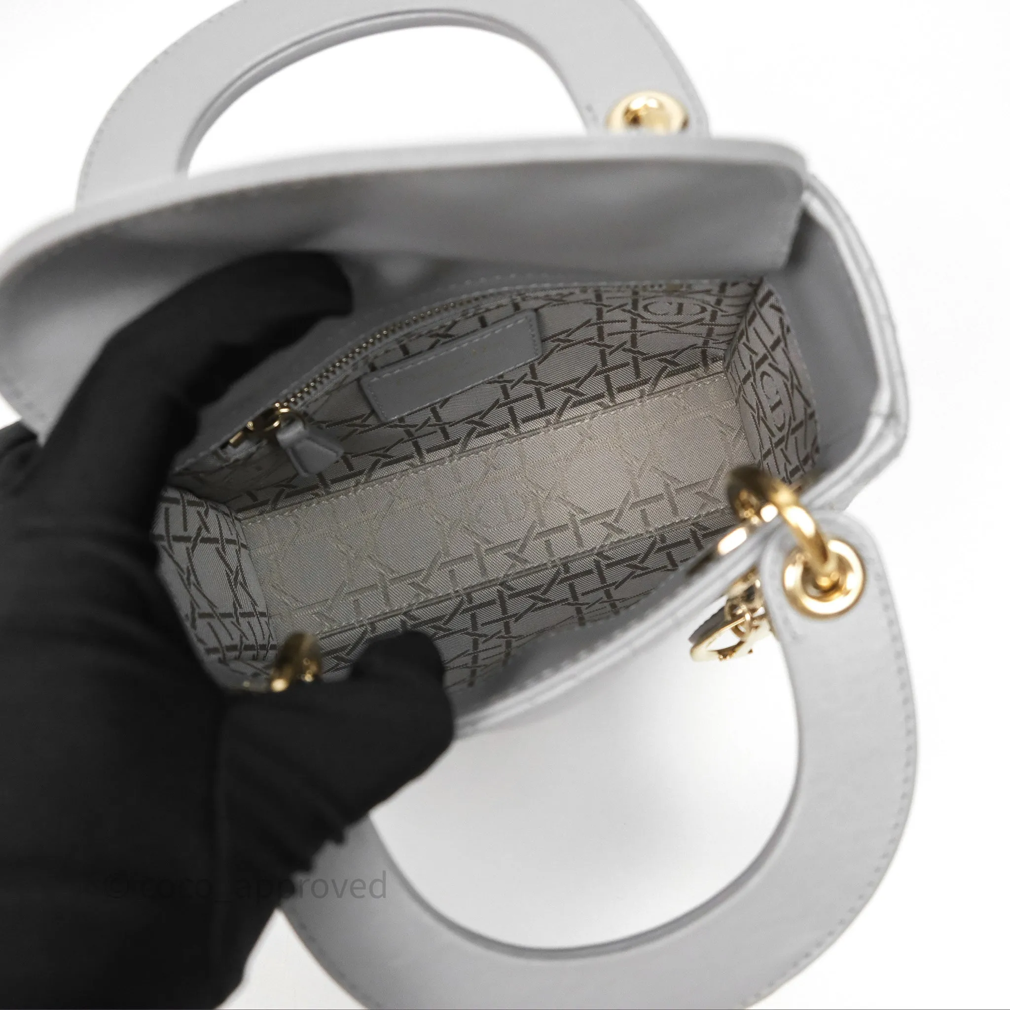 Christian Dior Mini Lady Dior Iridescent Grey Lambskin Cannage Gold Hardware