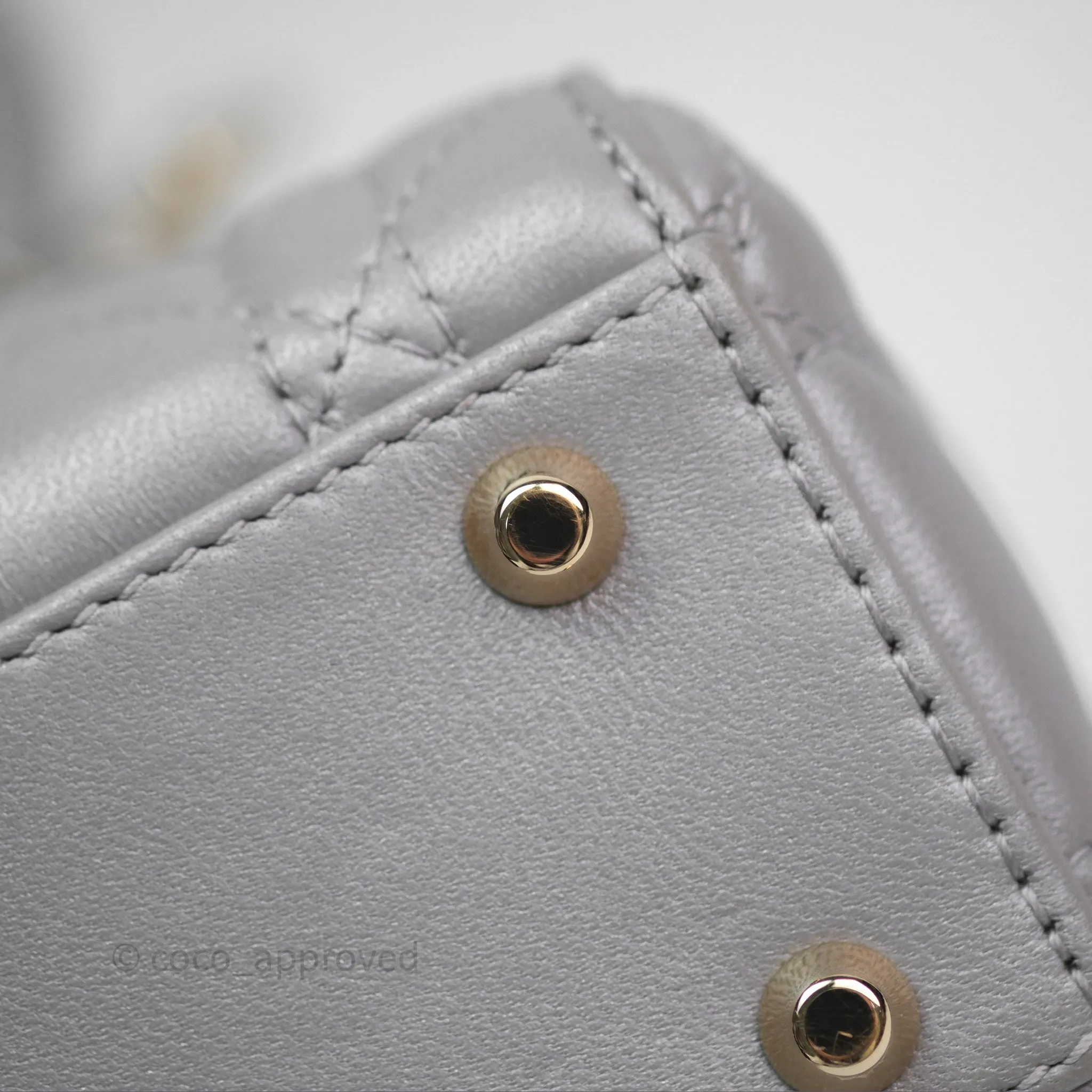 Christian Dior Mini Lady Dior Iridescent Grey Lambskin Cannage Gold Hardware