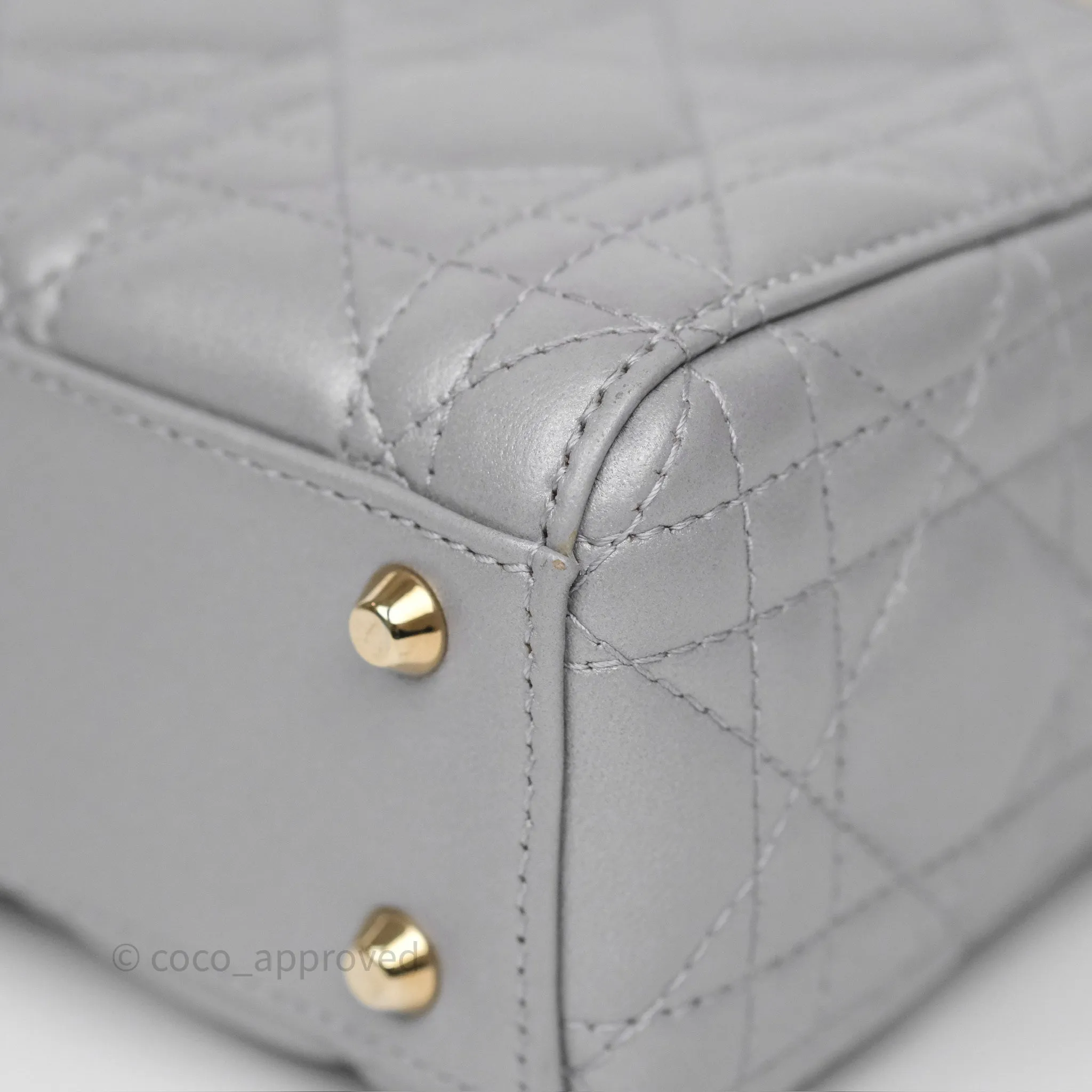 Christian Dior Mini Lady Dior Iridescent Grey Lambskin Cannage Gold Hardware