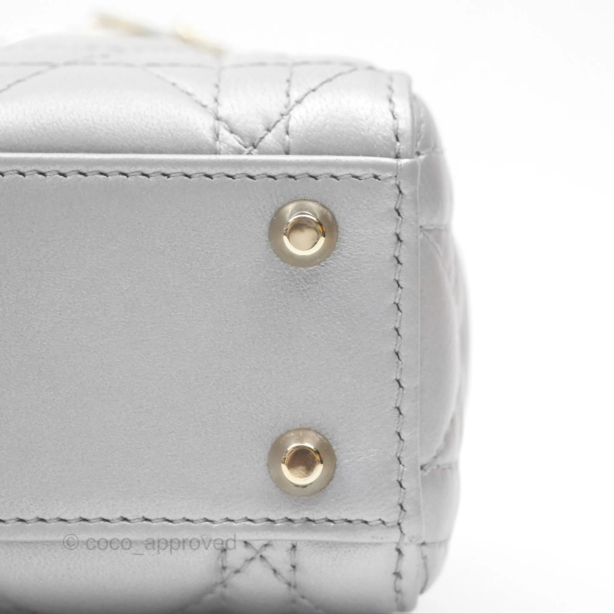 Christian Dior Mini Lady Dior Iridescent Grey Lambskin Cannage Gold Hardware