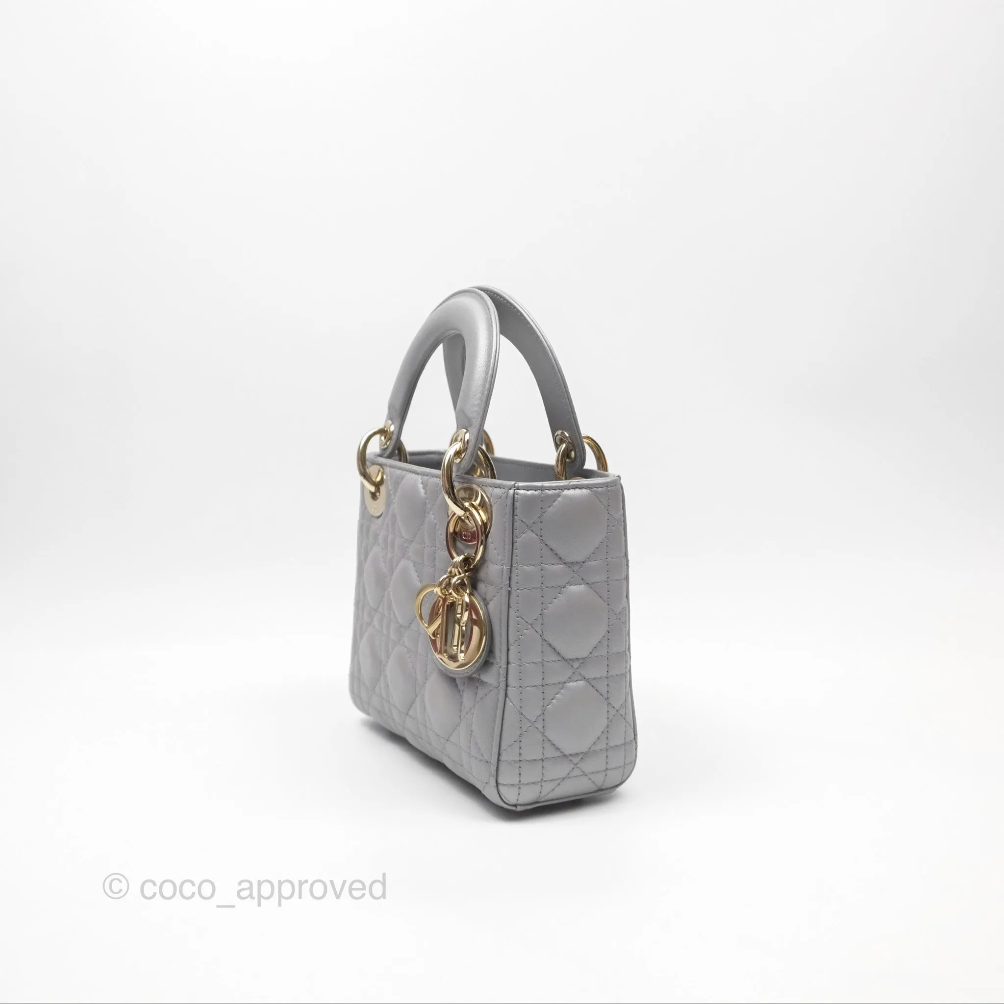 Christian Dior Mini Lady Dior Iridescent Grey Lambskin Cannage Gold Hardware