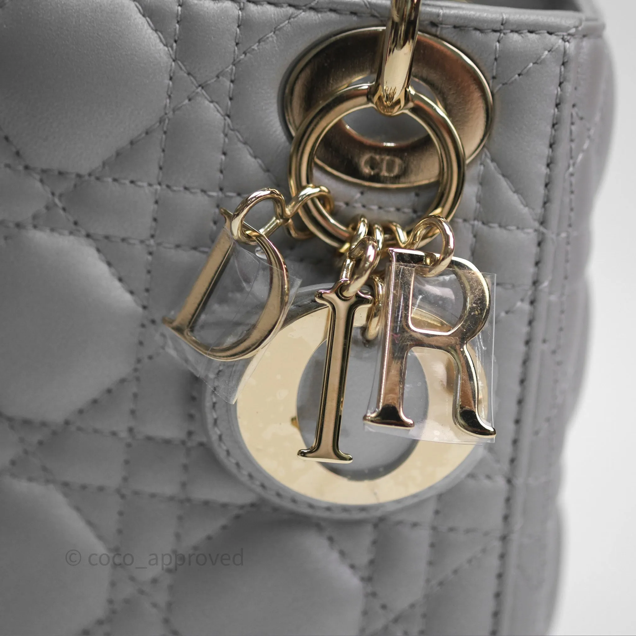 Christian Dior Mini Lady Dior Iridescent Grey Lambskin Cannage Gold Hardware