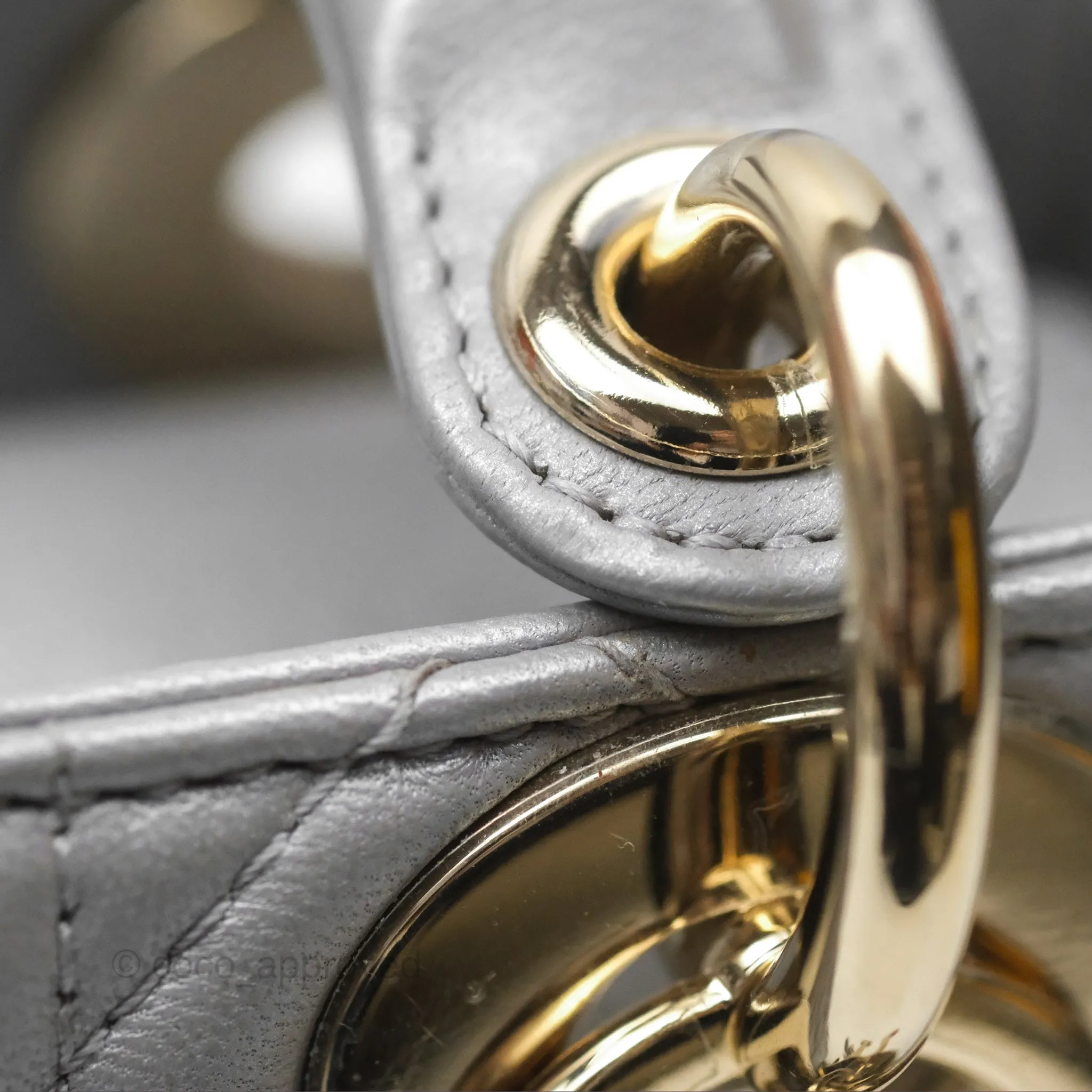 Christian Dior Mini Lady Dior Iridescent Grey Lambskin Cannage Gold Hardware
