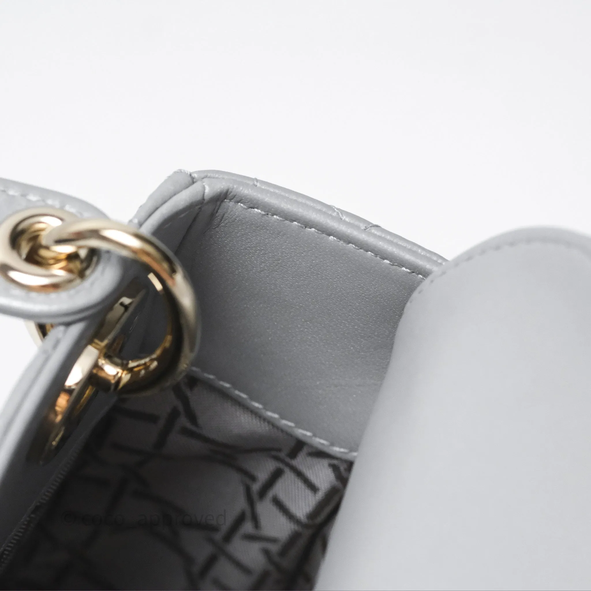 Christian Dior Mini Lady Dior Iridescent Grey Lambskin Cannage Gold Hardware