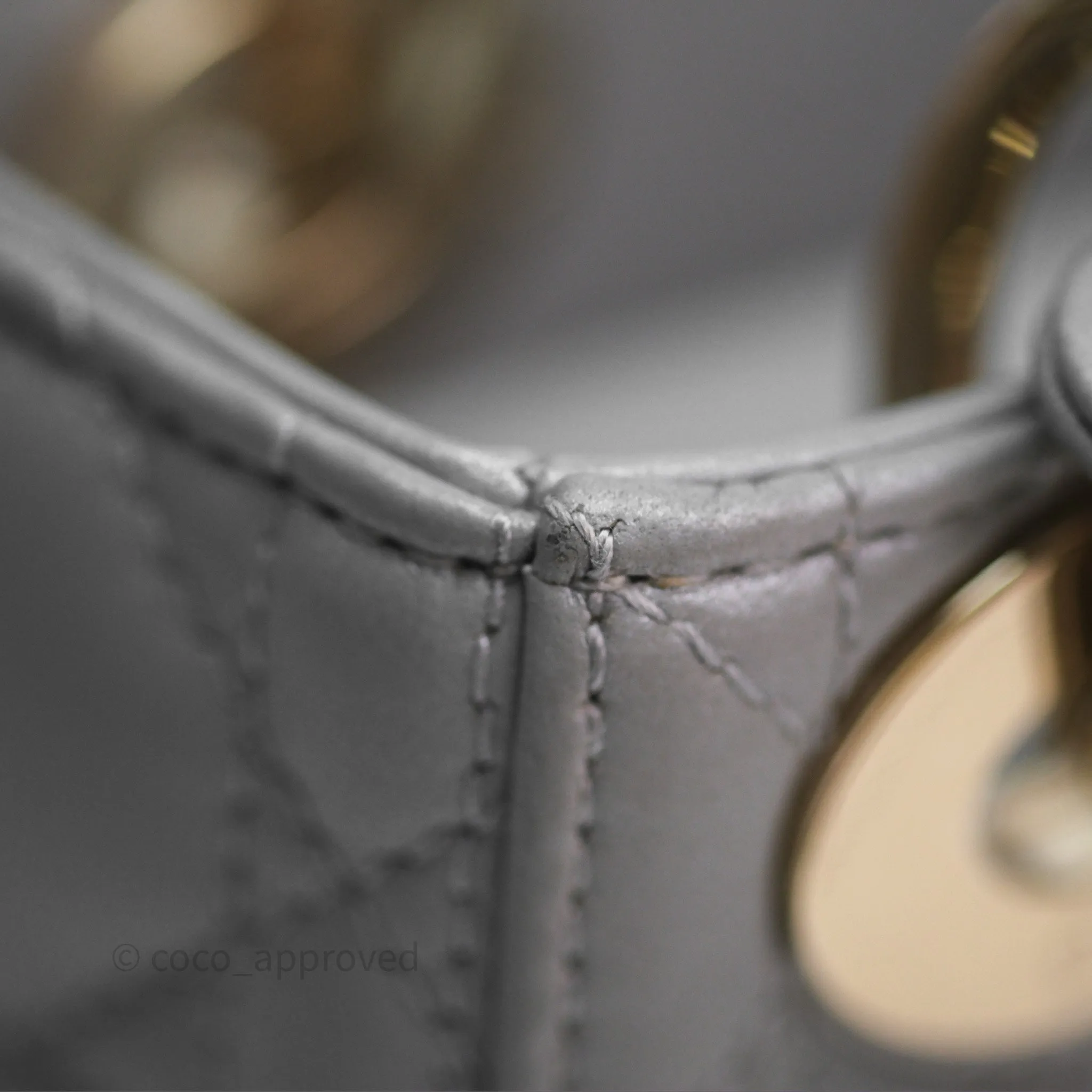 Christian Dior Mini Lady Dior Iridescent Grey Lambskin Cannage Gold Hardware