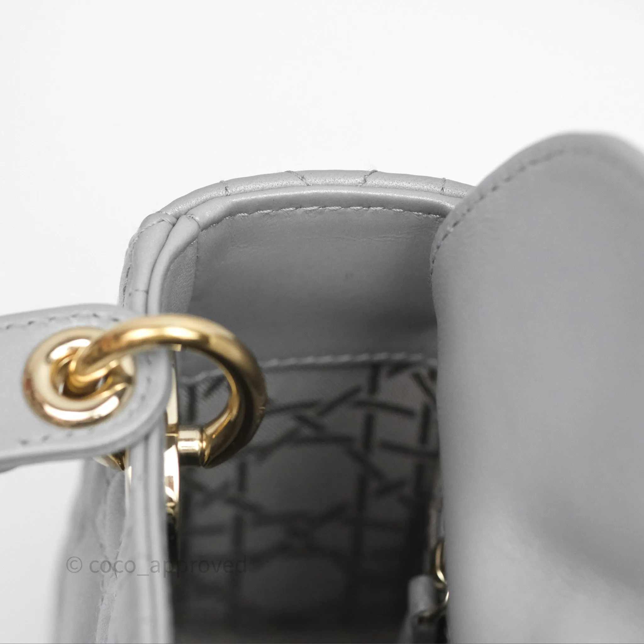 Christian Dior Mini Lady Dior Iridescent Grey Lambskin Cannage Gold Hardware