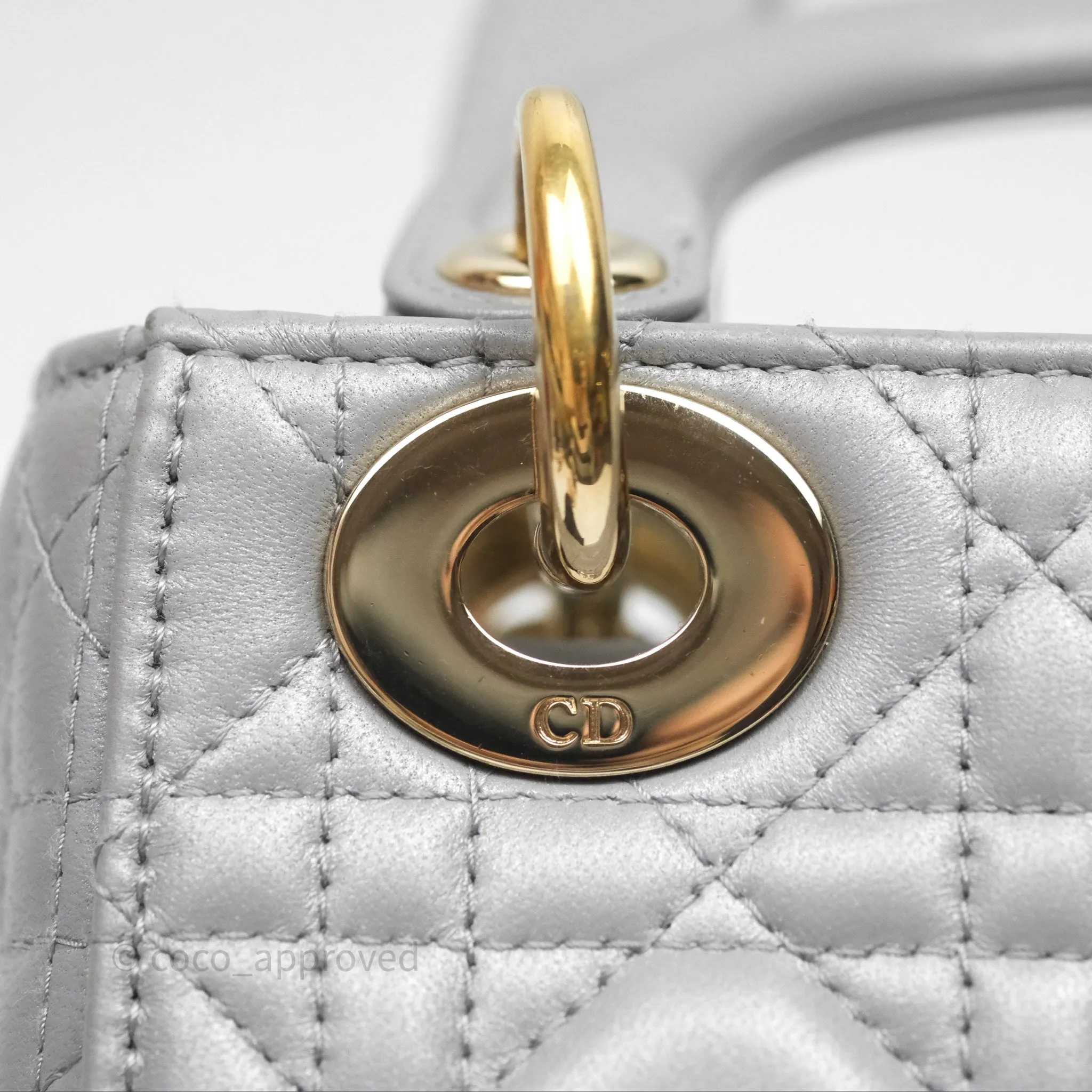 Christian Dior Mini Lady Dior Iridescent Grey Lambskin Cannage Gold Hardware