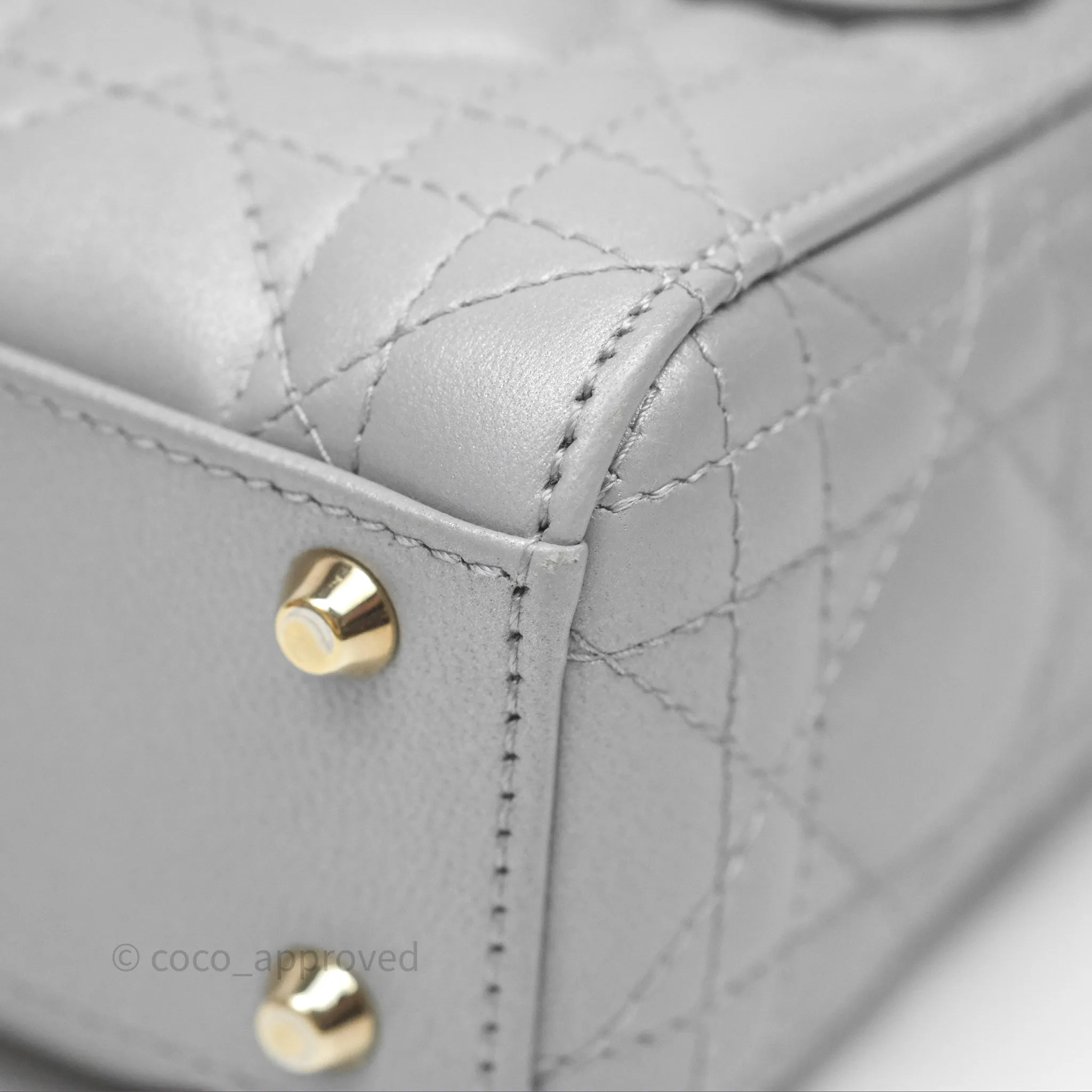 Christian Dior Mini Lady Dior Iridescent Grey Lambskin Cannage Gold Hardware