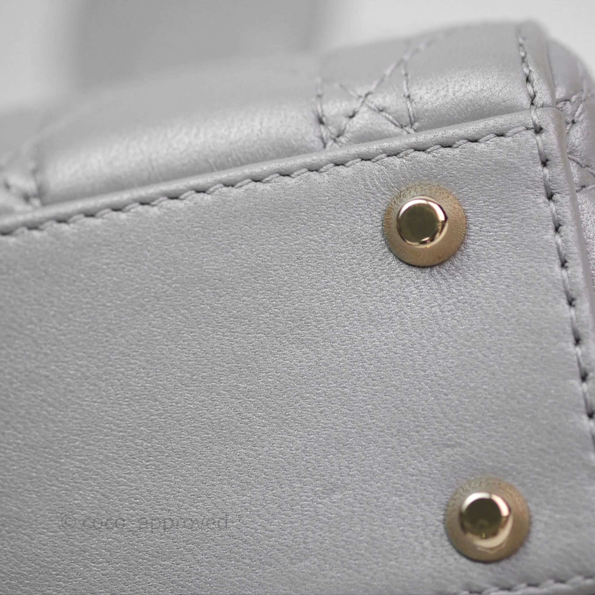 Christian Dior Mini Lady Dior Iridescent Grey Lambskin Cannage Gold Hardware