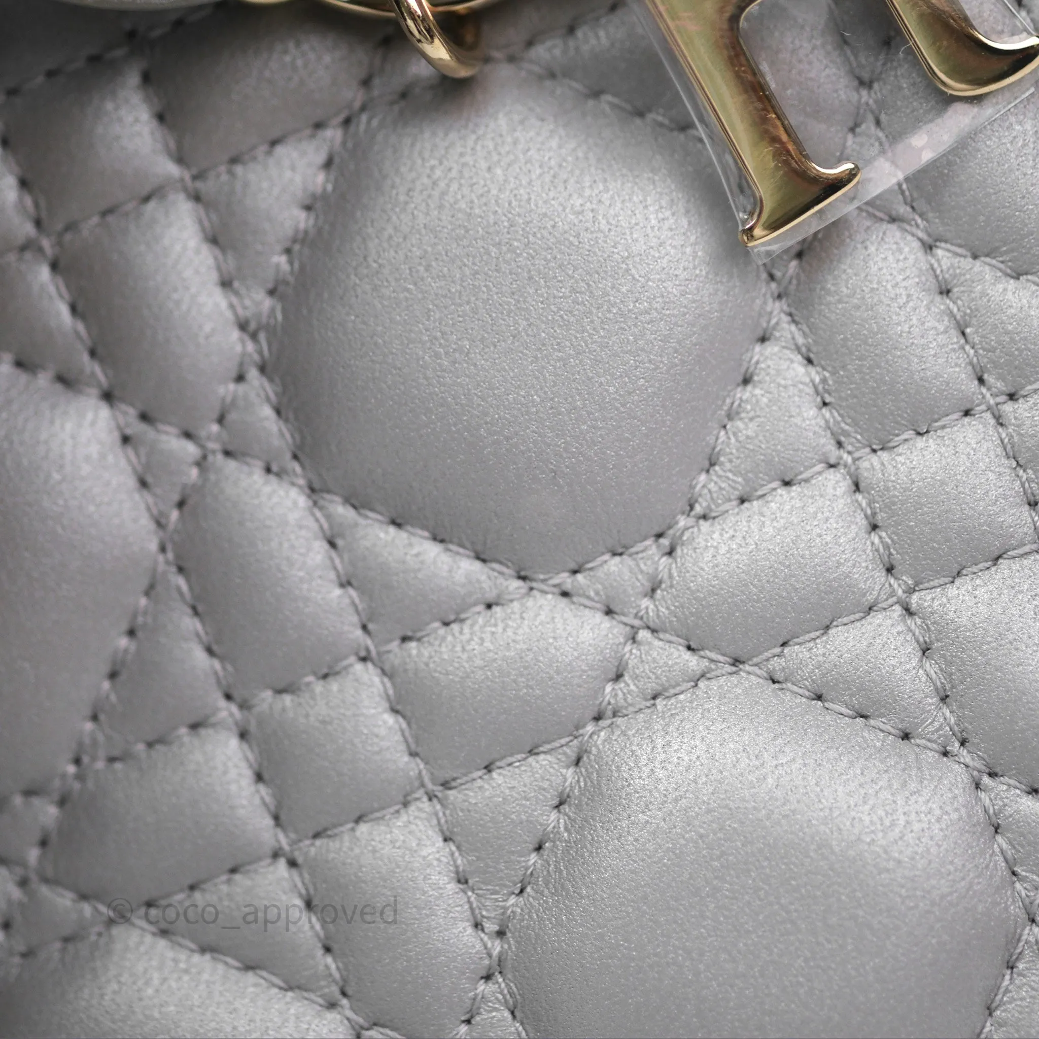 Christian Dior Mini Lady Dior Iridescent Grey Lambskin Cannage Gold Hardware